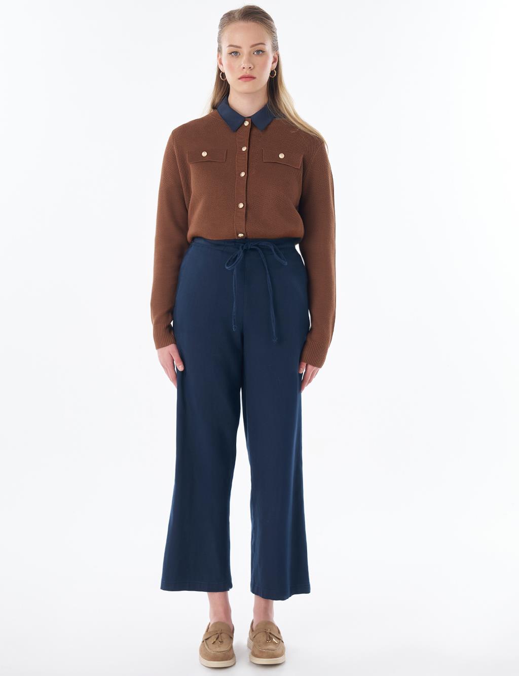 Drawstring Lyocell Trousers – Dark Navy