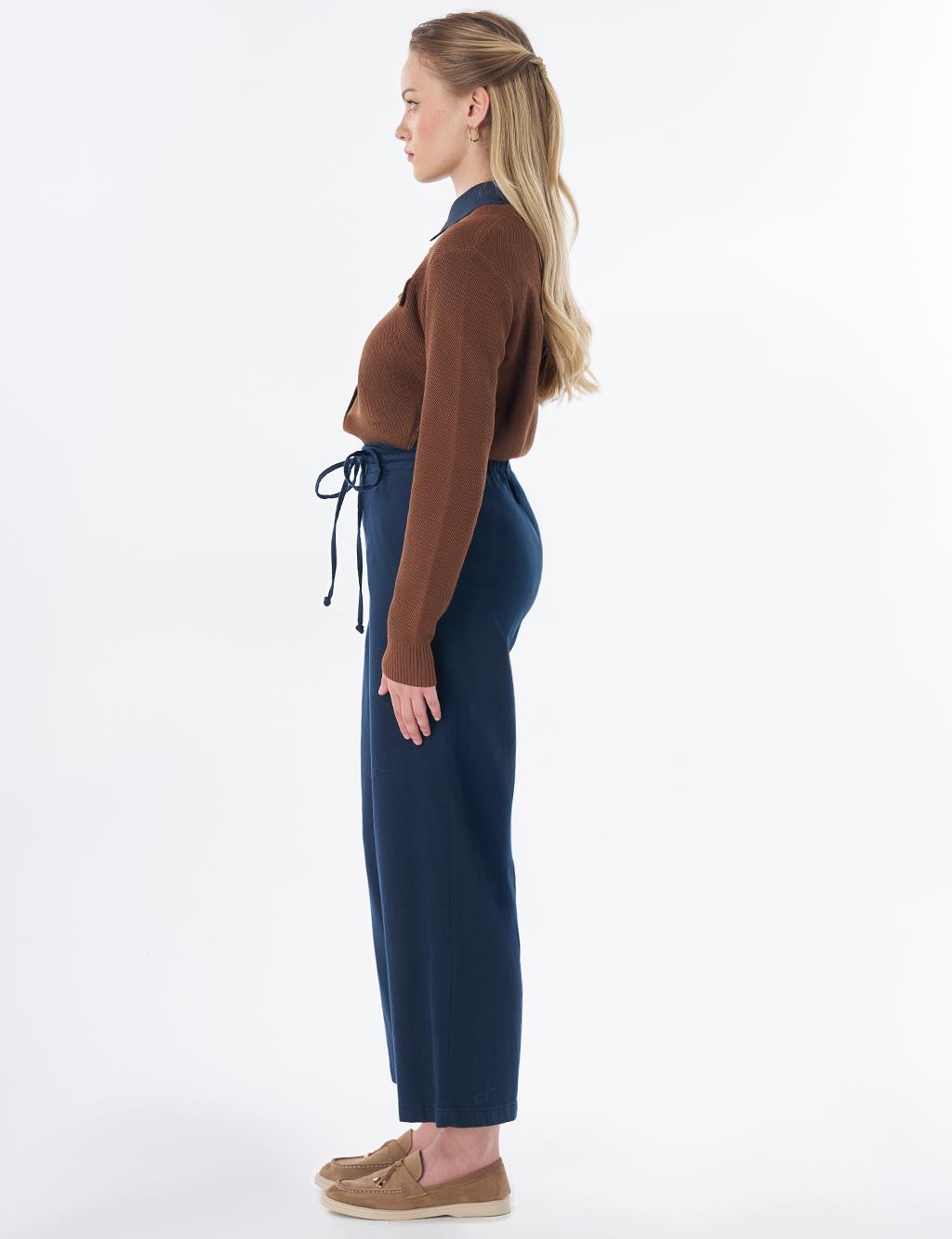 Drawstring Lyocell Trousers – Dark Navy