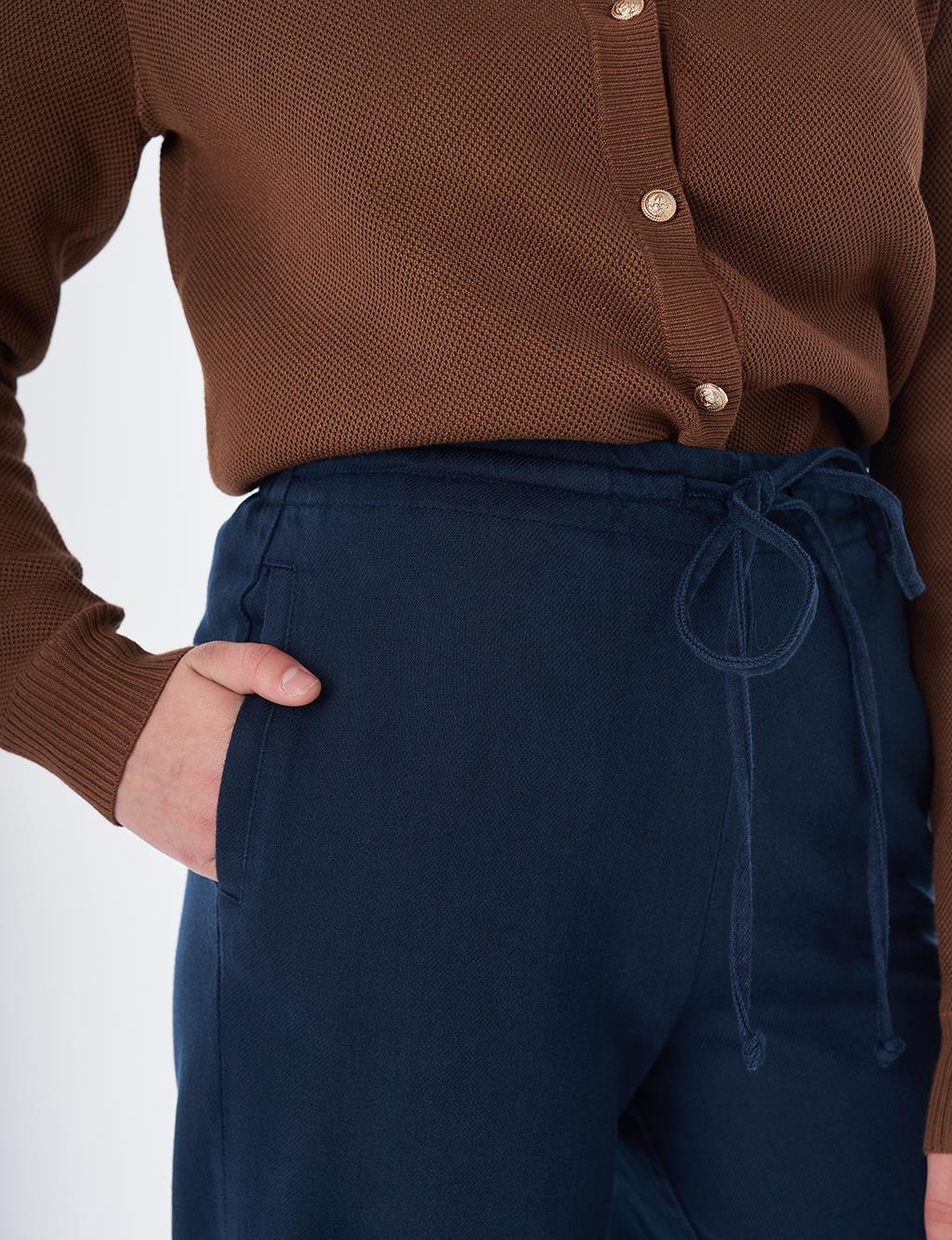 Drawstring Lyocell Trousers – Dark Navy