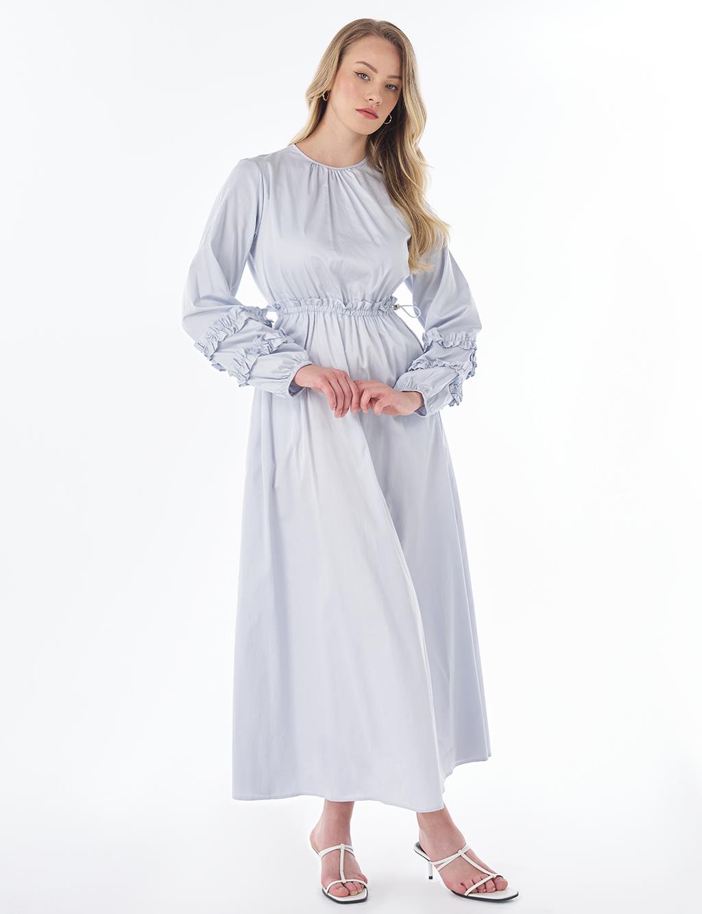 Ruffle-Detail Cotton Dress – Blue