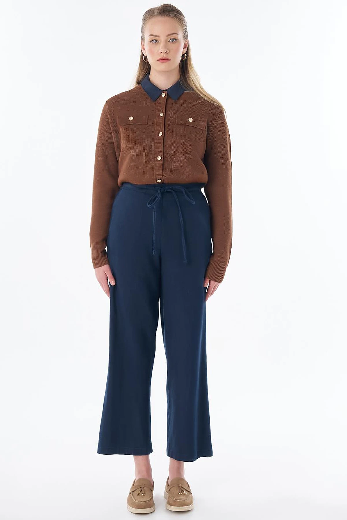 Drawstring Lyocell Trousers – Dark Navy