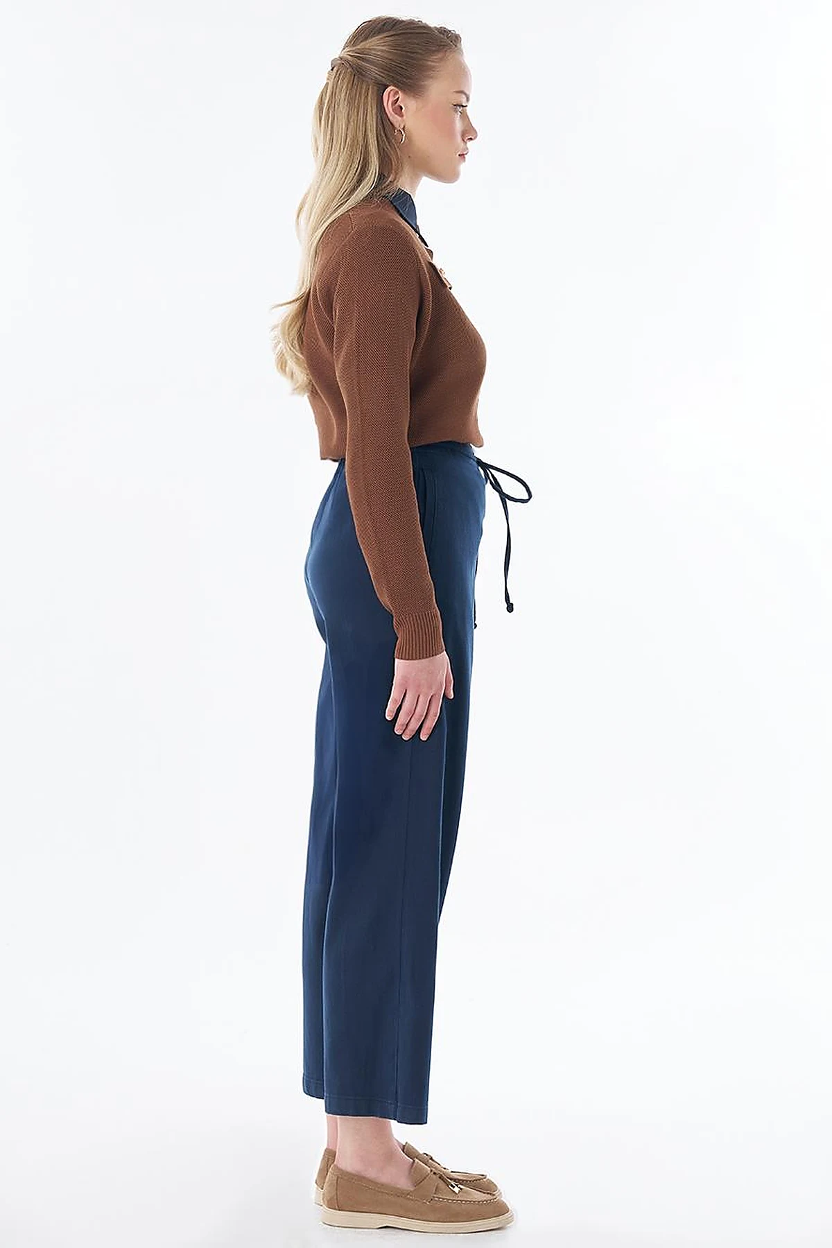 Drawstring Lyocell Trousers – Dark Navy
