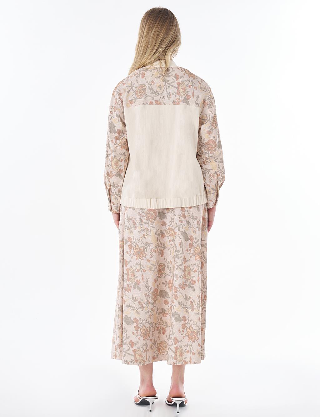 Floral Desen Etekli Takım Krem