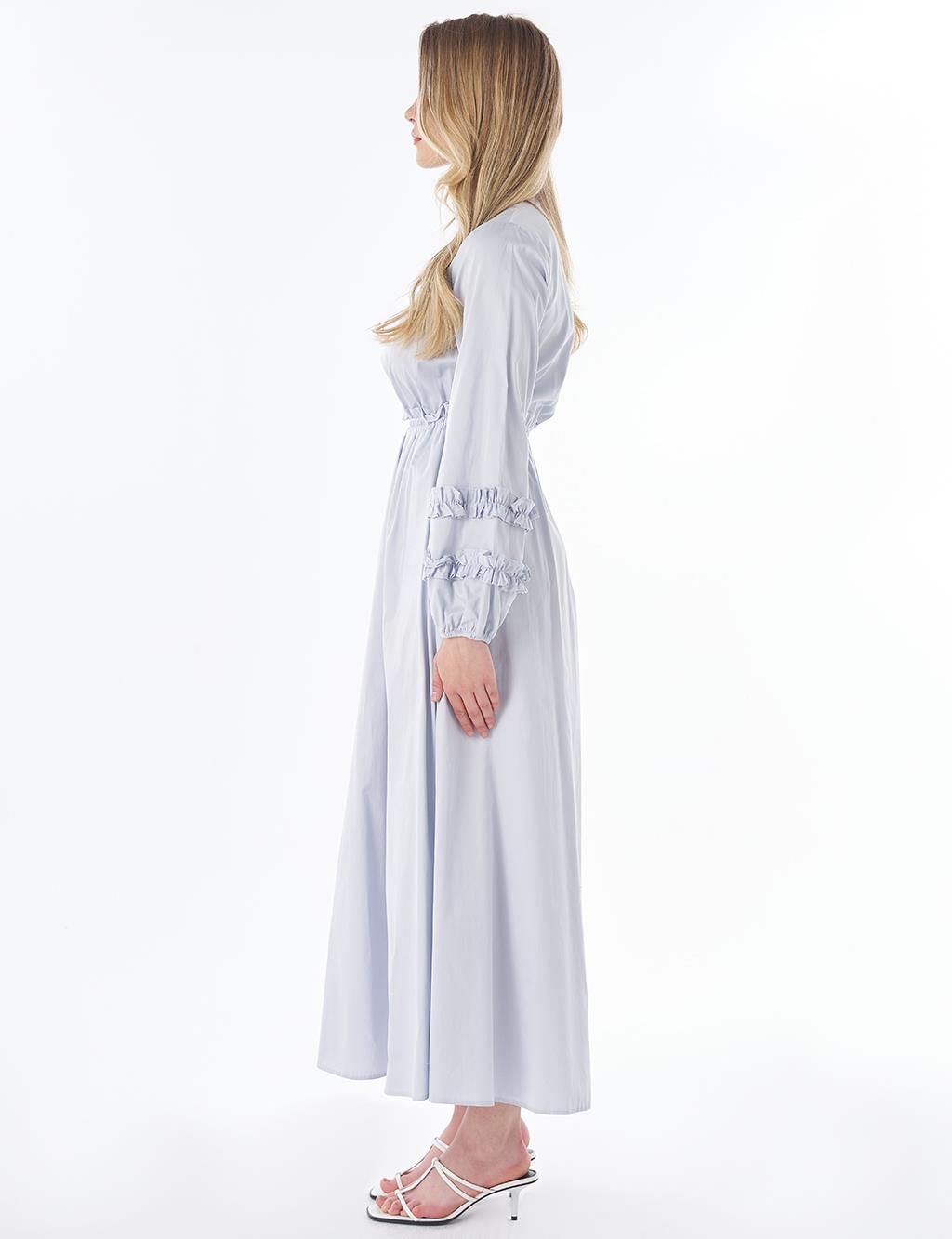 Ruffle-Detail Cotton Dress – Blue