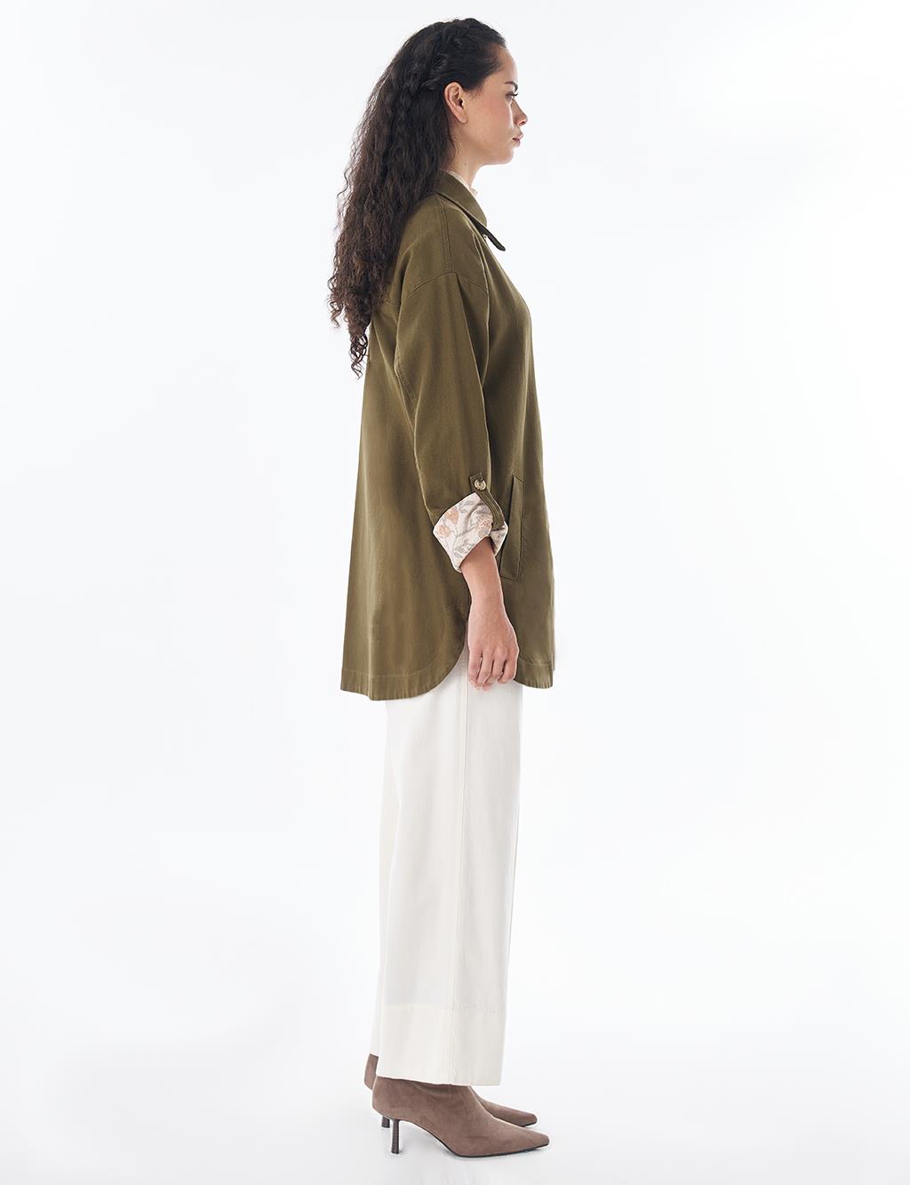 Button-Front Non-Denim Jacket – Dark Khaki