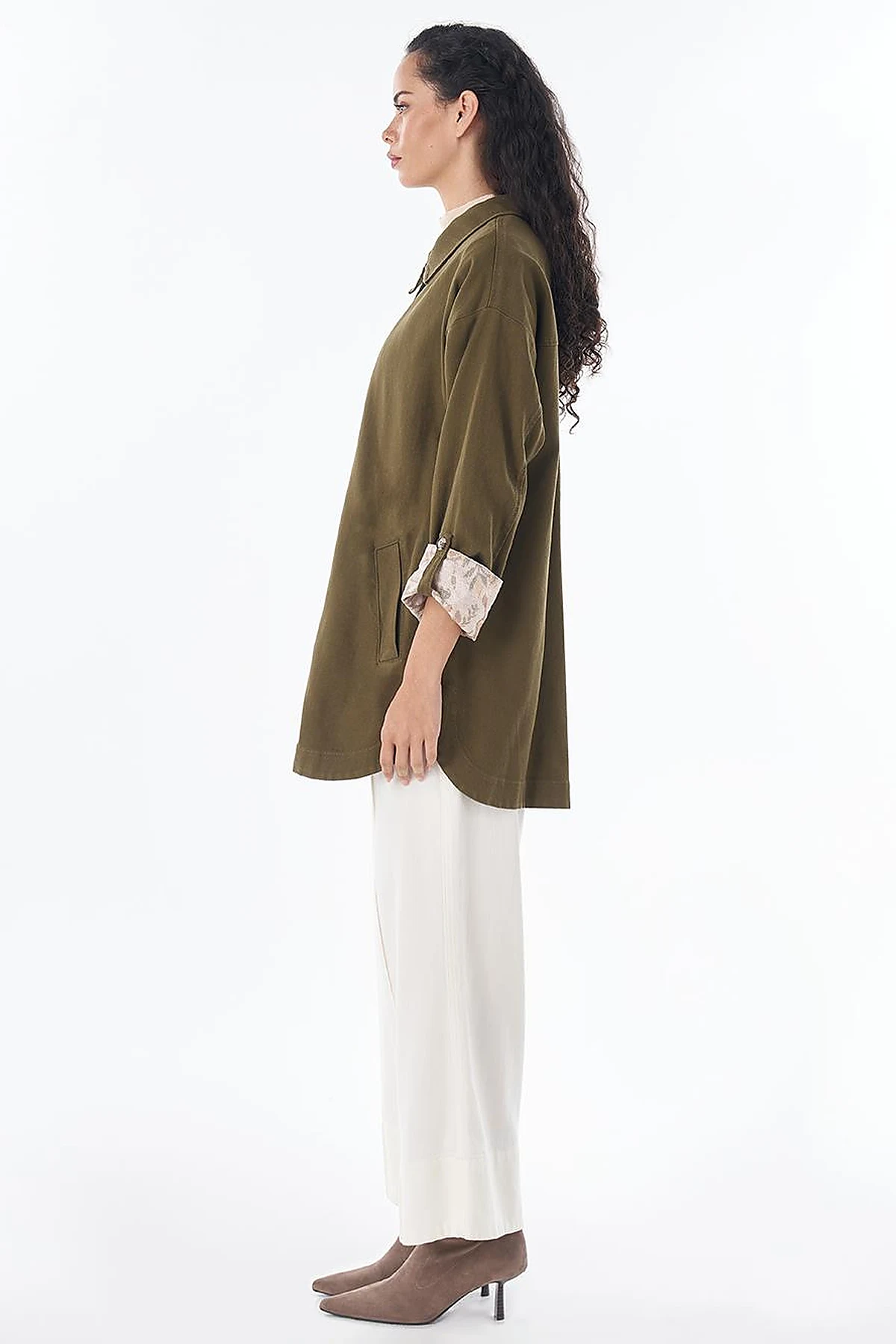 Button-Front Non-Denim Jacket – Dark Khaki