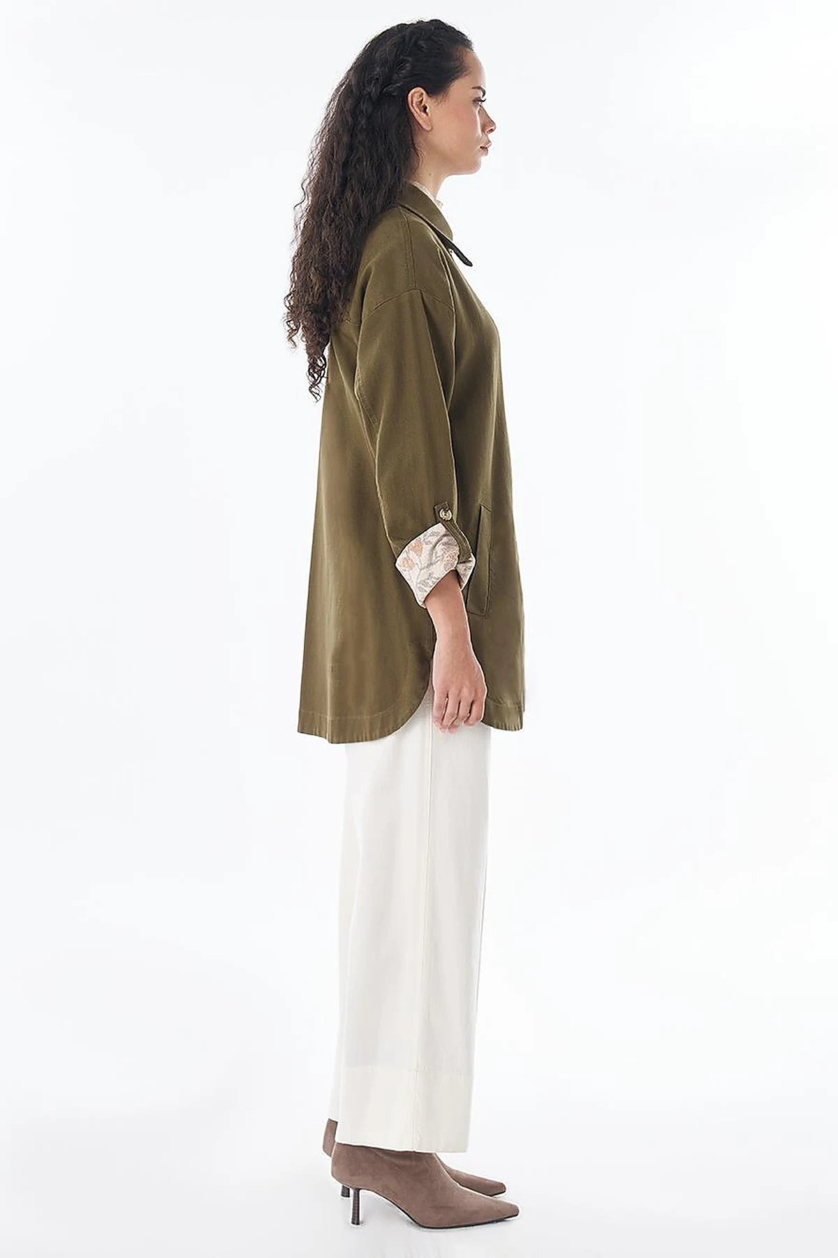 Button-Front Non-Denim Jacket – Dark Khaki