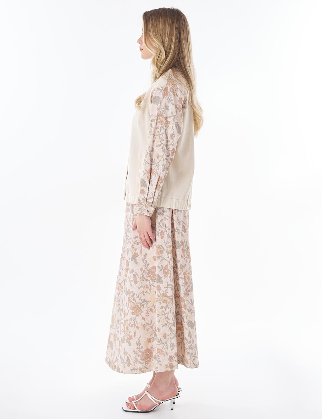 Floral Desen Etekli Takım Krem