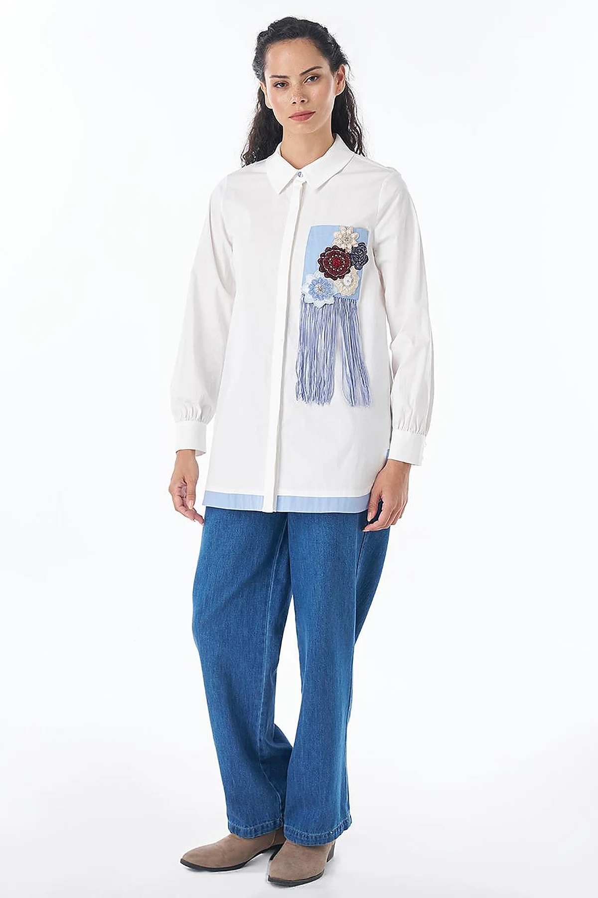 Tassel-Detail Cotton Blouse – Ecru