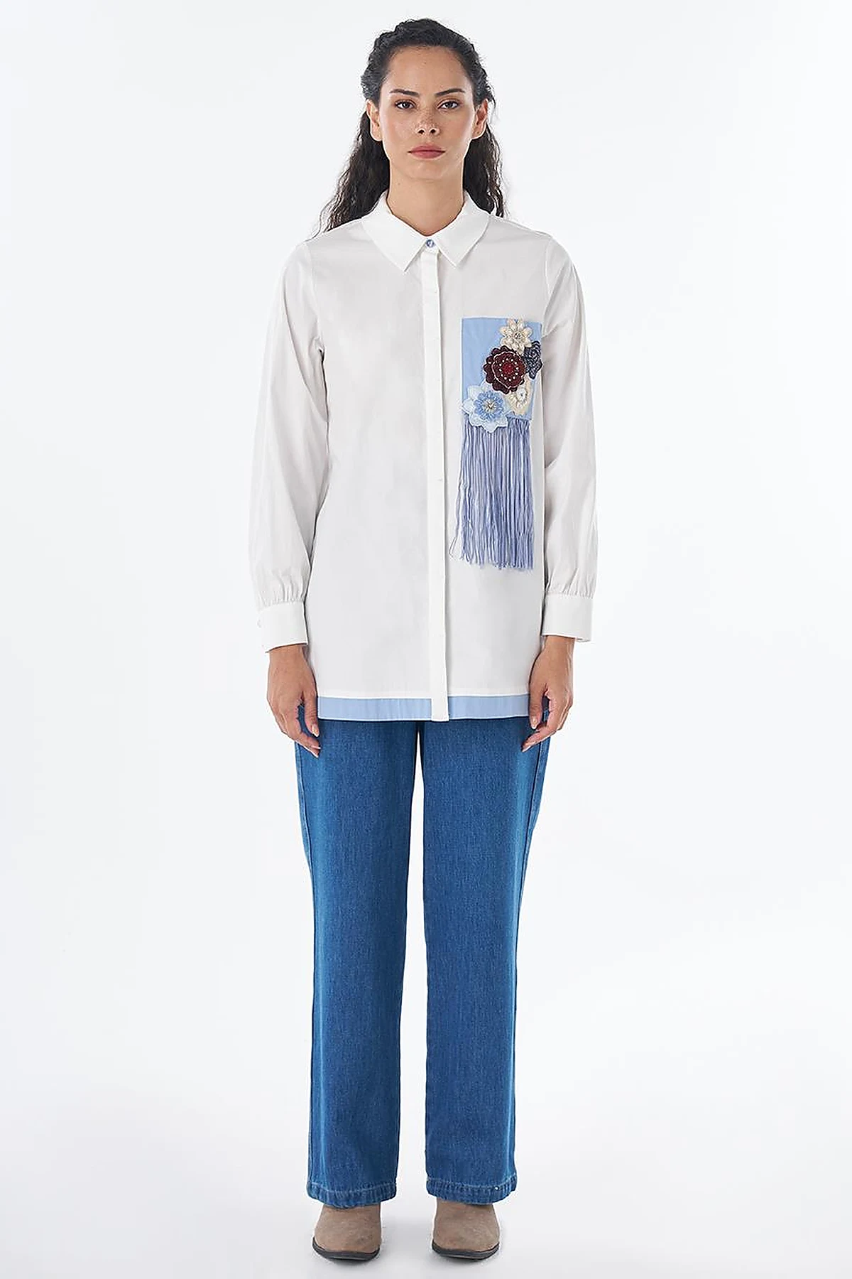 Tassel-Detail Cotton Blouse – Ecru