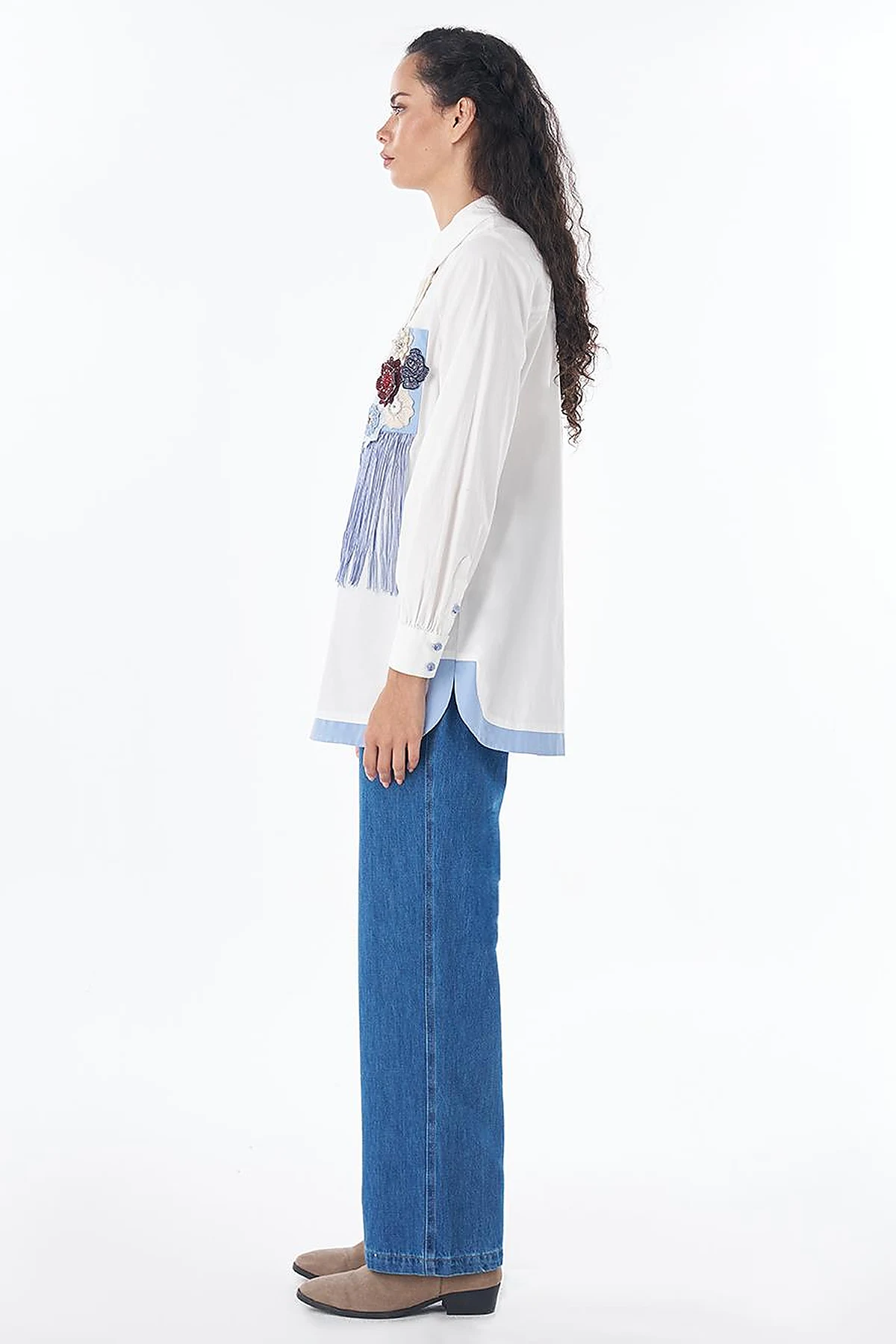 Tassel-Detail Cotton Blouse – Ecru