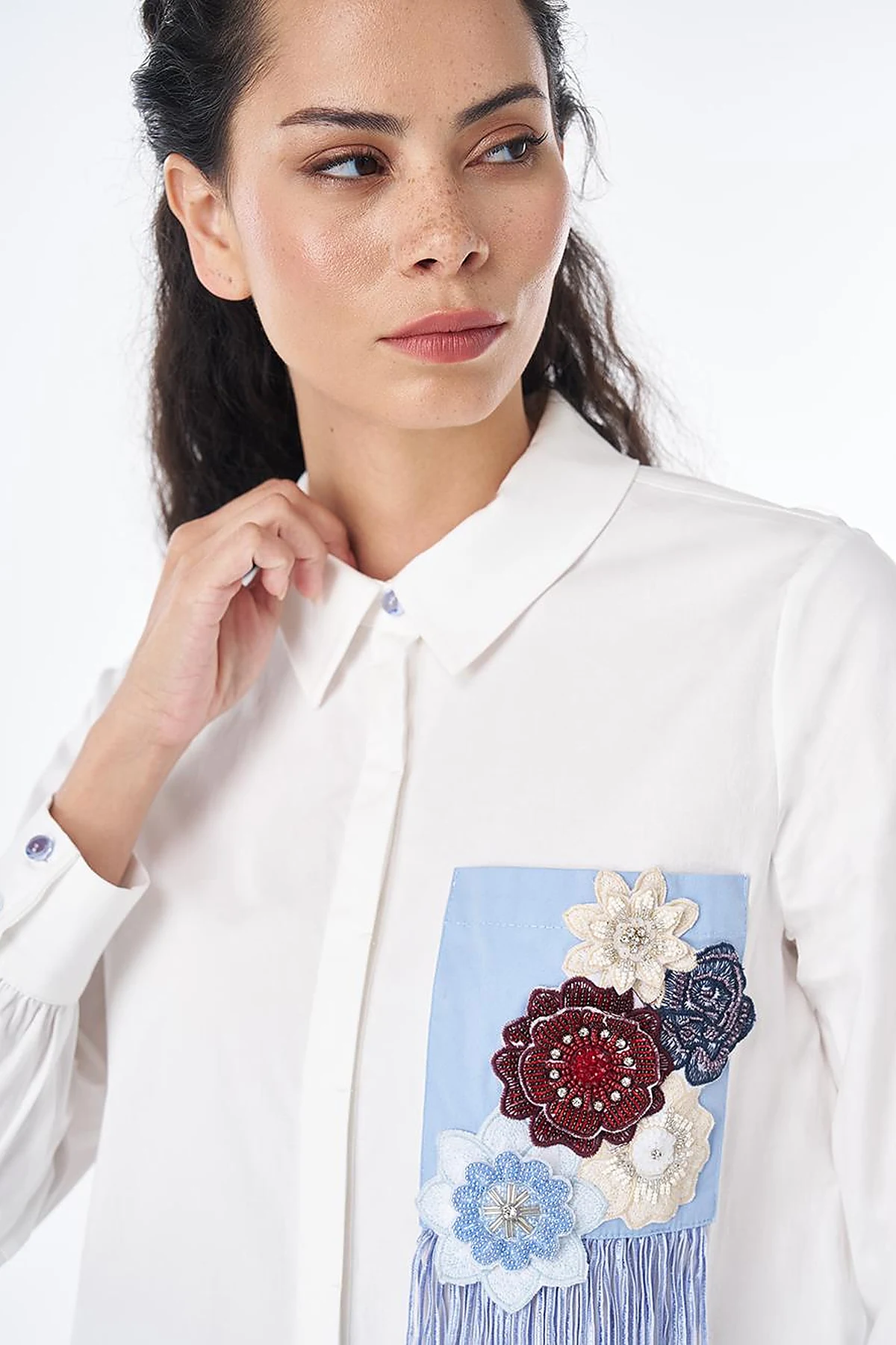 Tassel-Detail Cotton Blouse – Ecru