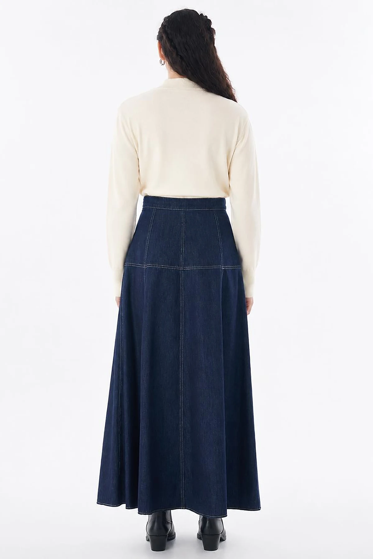 High-Waisted Washed Skirt – Indigo