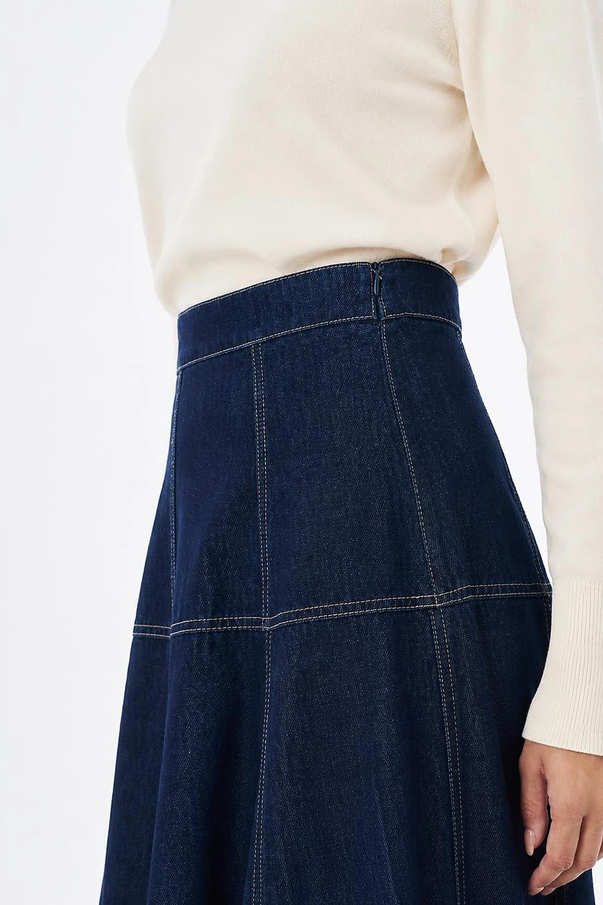 High-Waisted Washed Skirt – Indigo