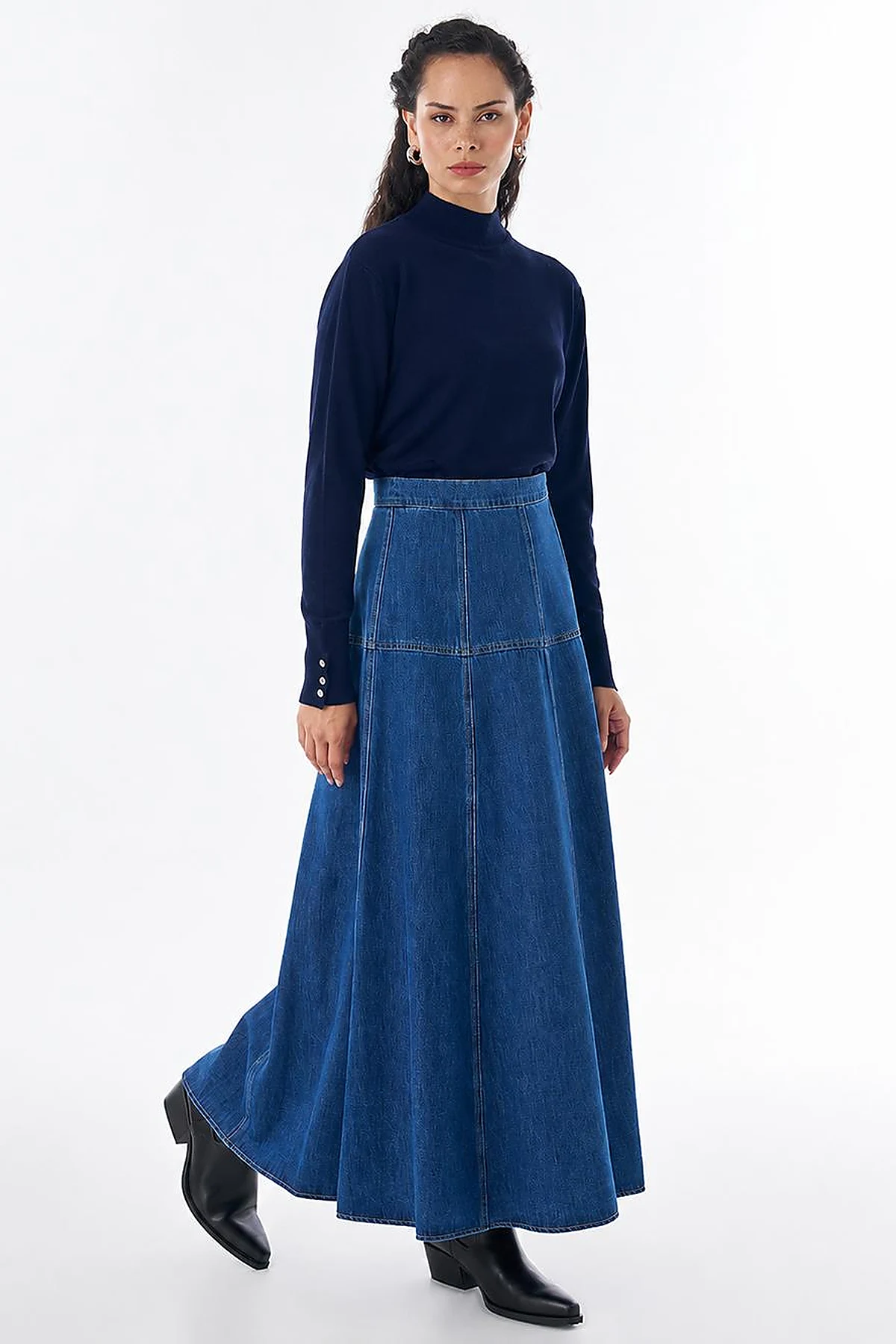 High-Waisted Washed Skirt – Blue