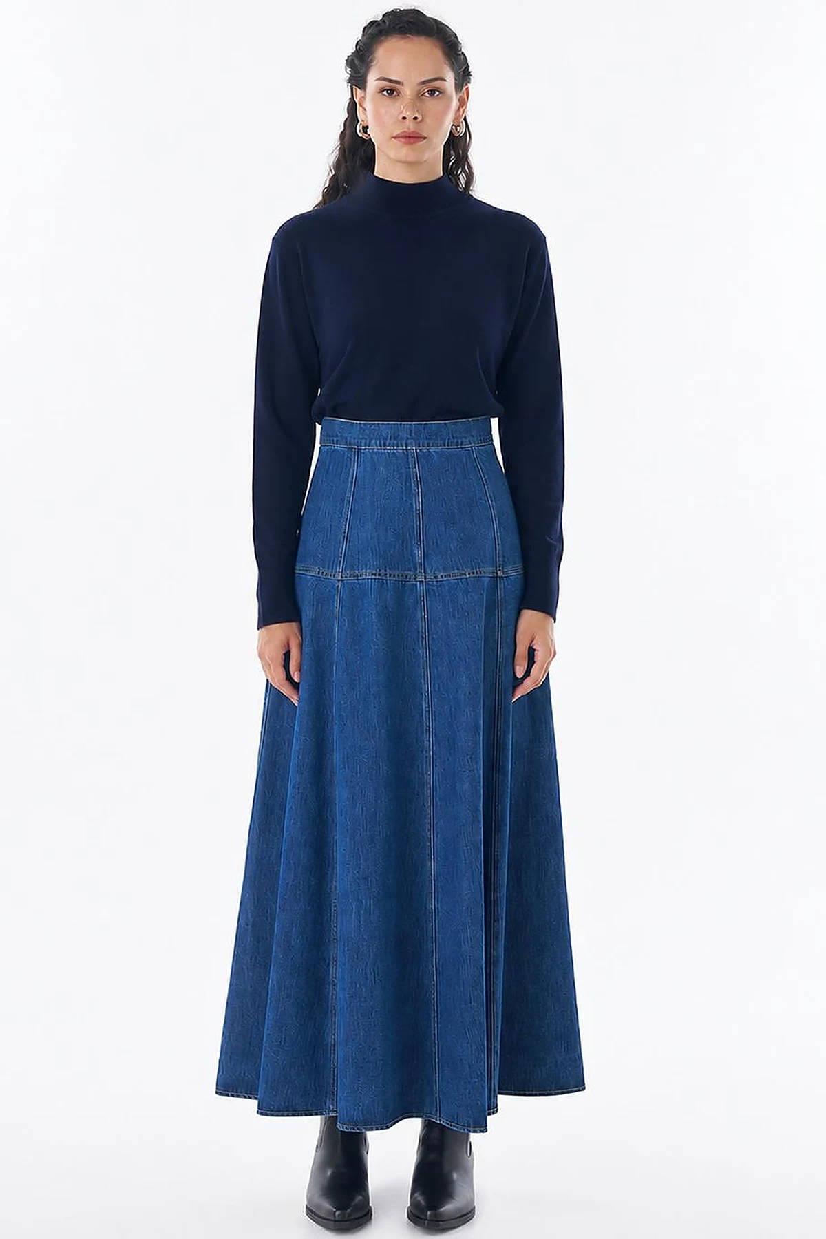 High-Waisted Washed Skirt – Blue