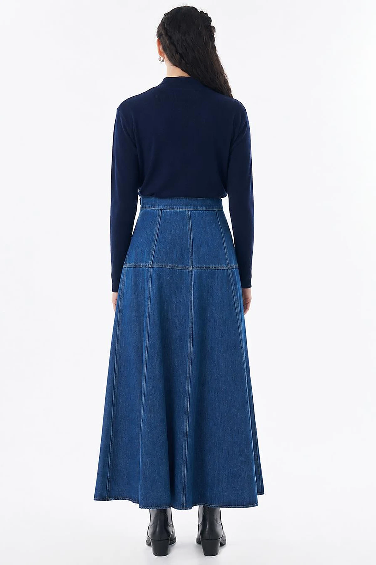 High-Waisted Washed Skirt – Blue