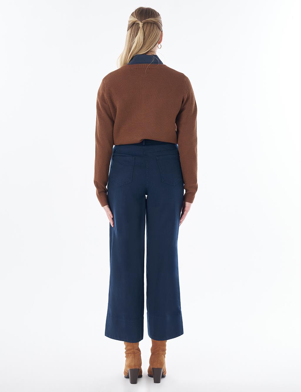 Topstitched Lyocell Trousers – Dark Navy
