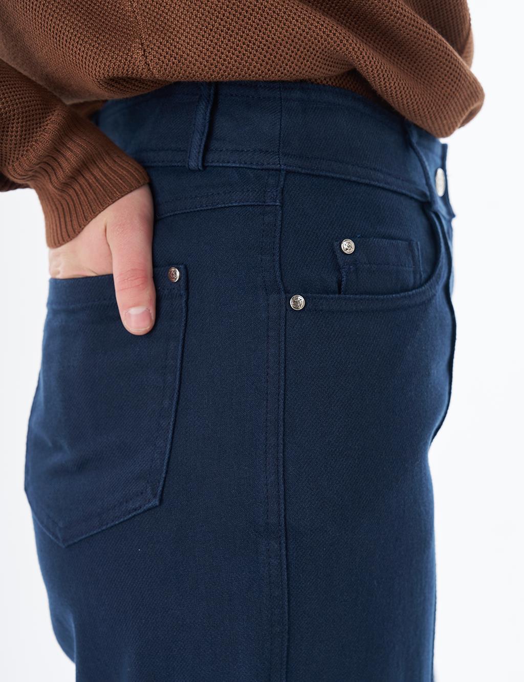 Topstitched Lyocell Trousers – Dark Navy