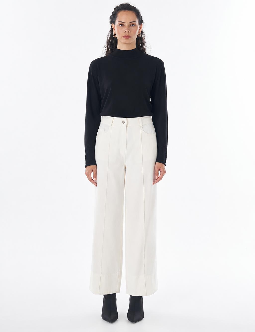 Topstitched Lyocell Trousers – Ecru
