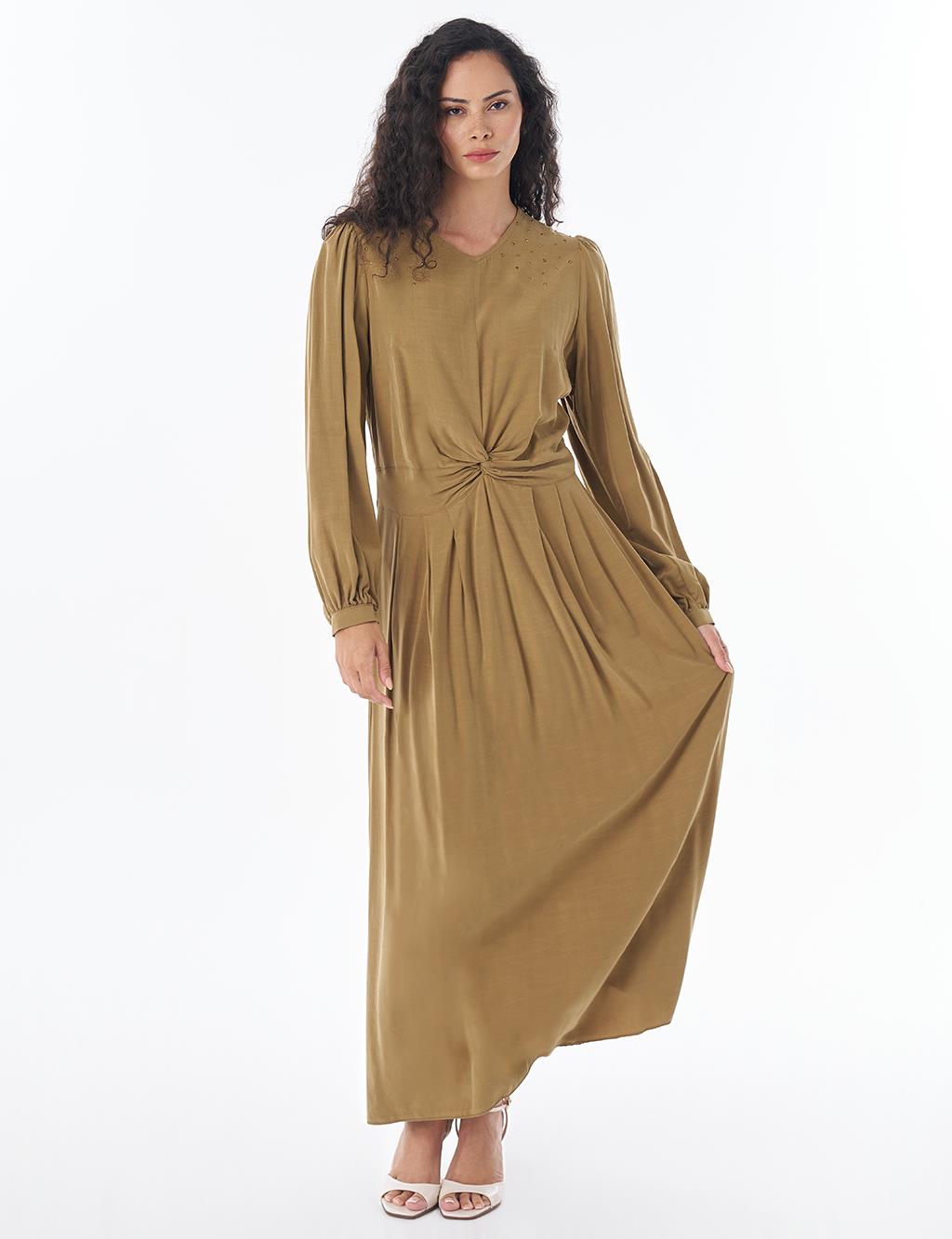 Knot Detail Modal Dress – Dark Olive