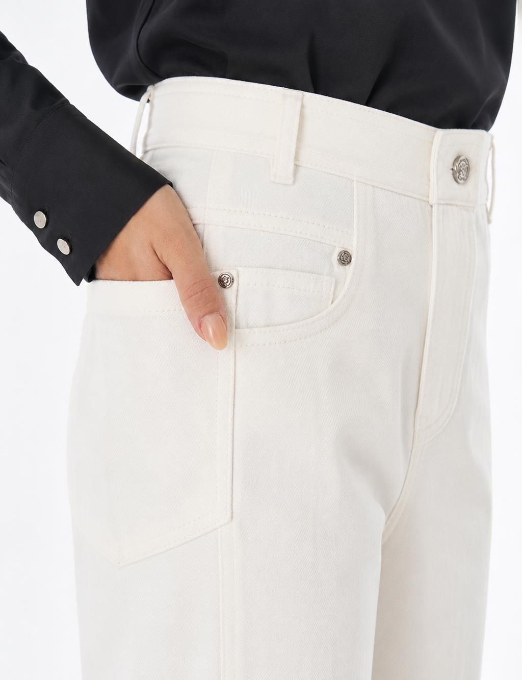 Topstitched Lyocell Trousers – Ecru