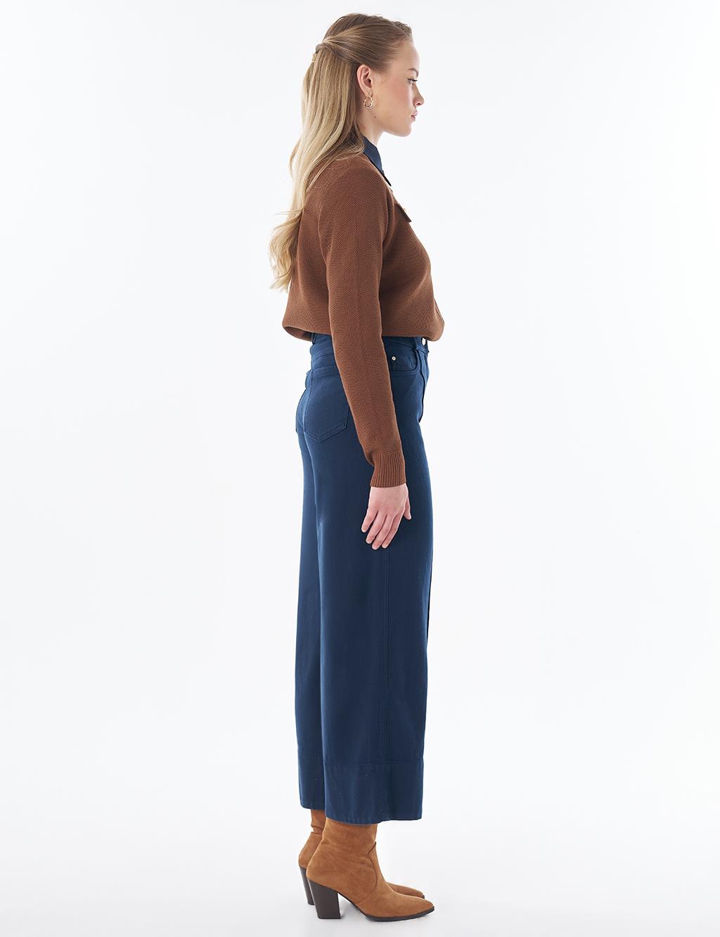 Topstitched Lyocell Trousers – Dark Navy