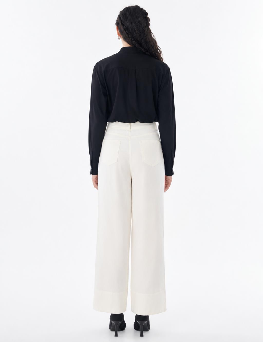 Topstitched Lyocell Trousers – Ecru