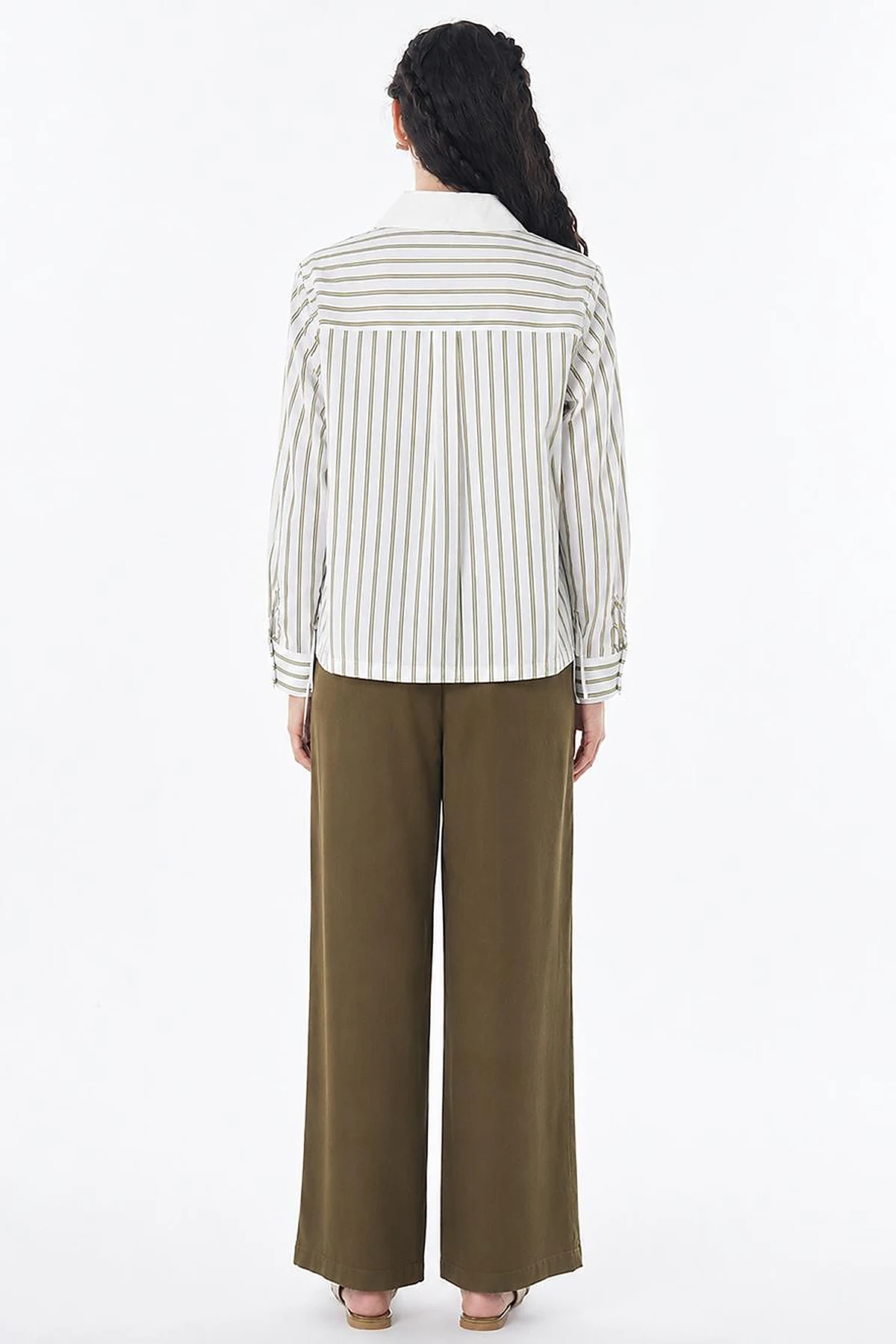 Lace-Up Detail Cotton Blouse - Khaki