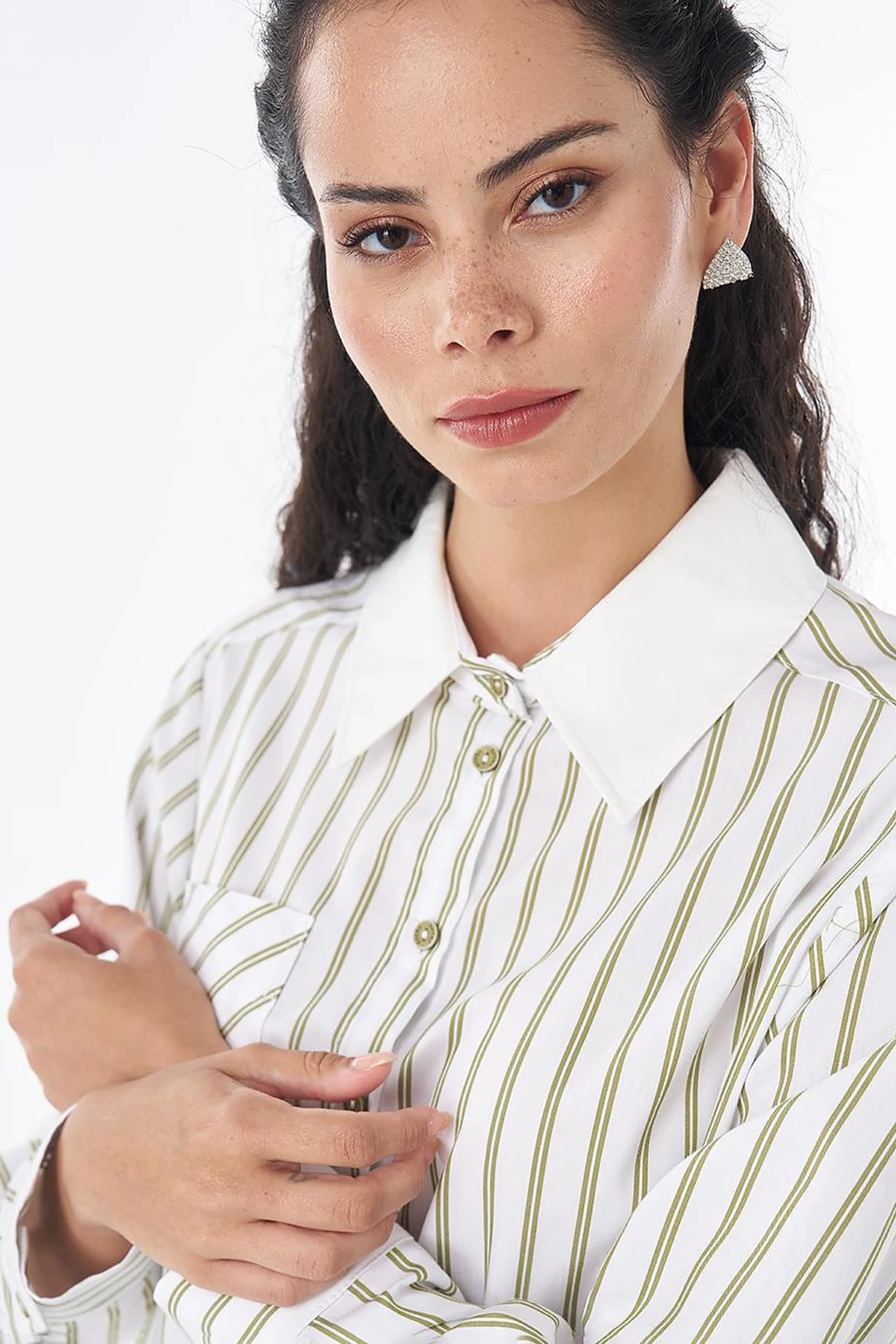 Lace-Up Detail Cotton Blouse - Khaki
