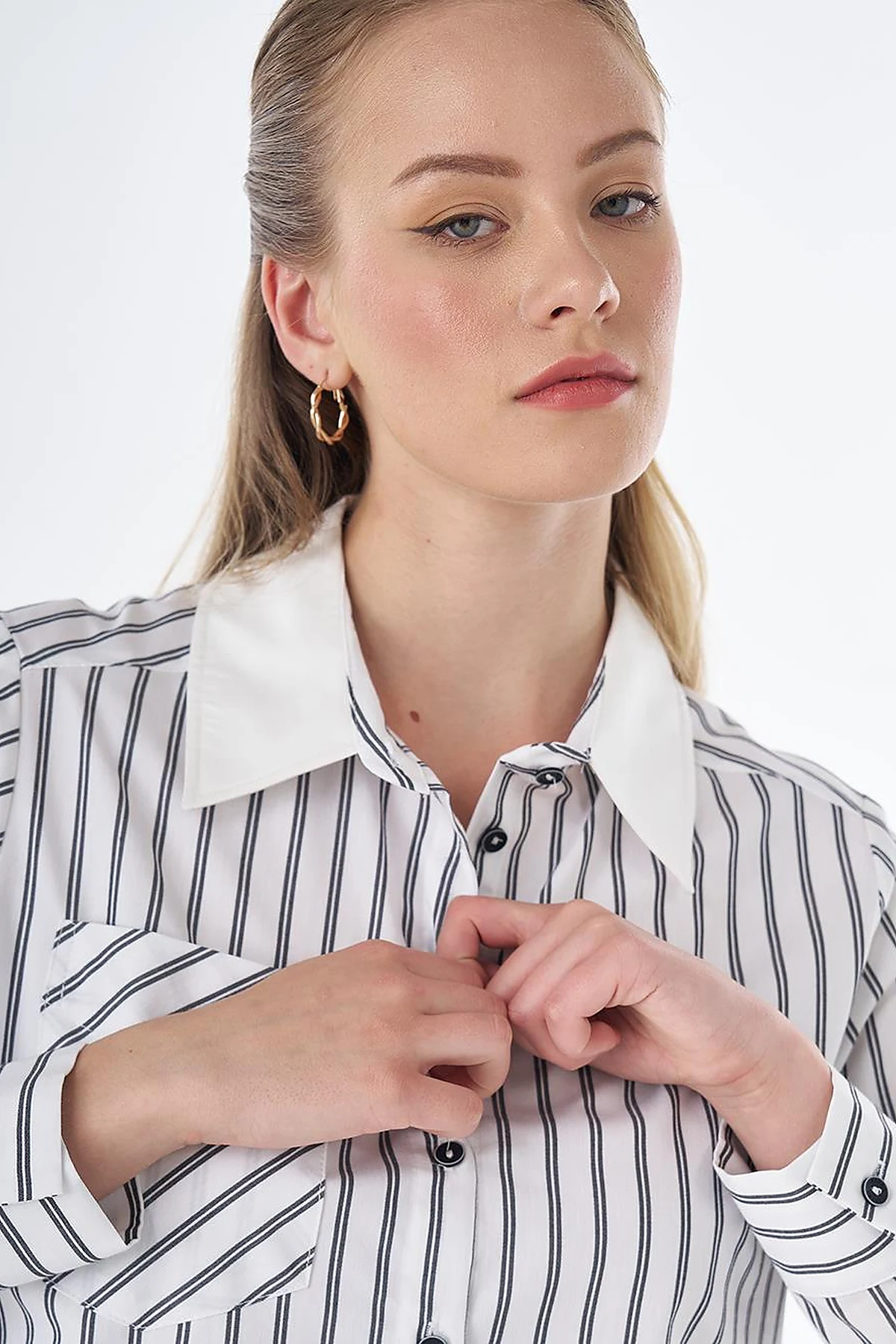 Lace-Up Detail Cotton Blouse - Black