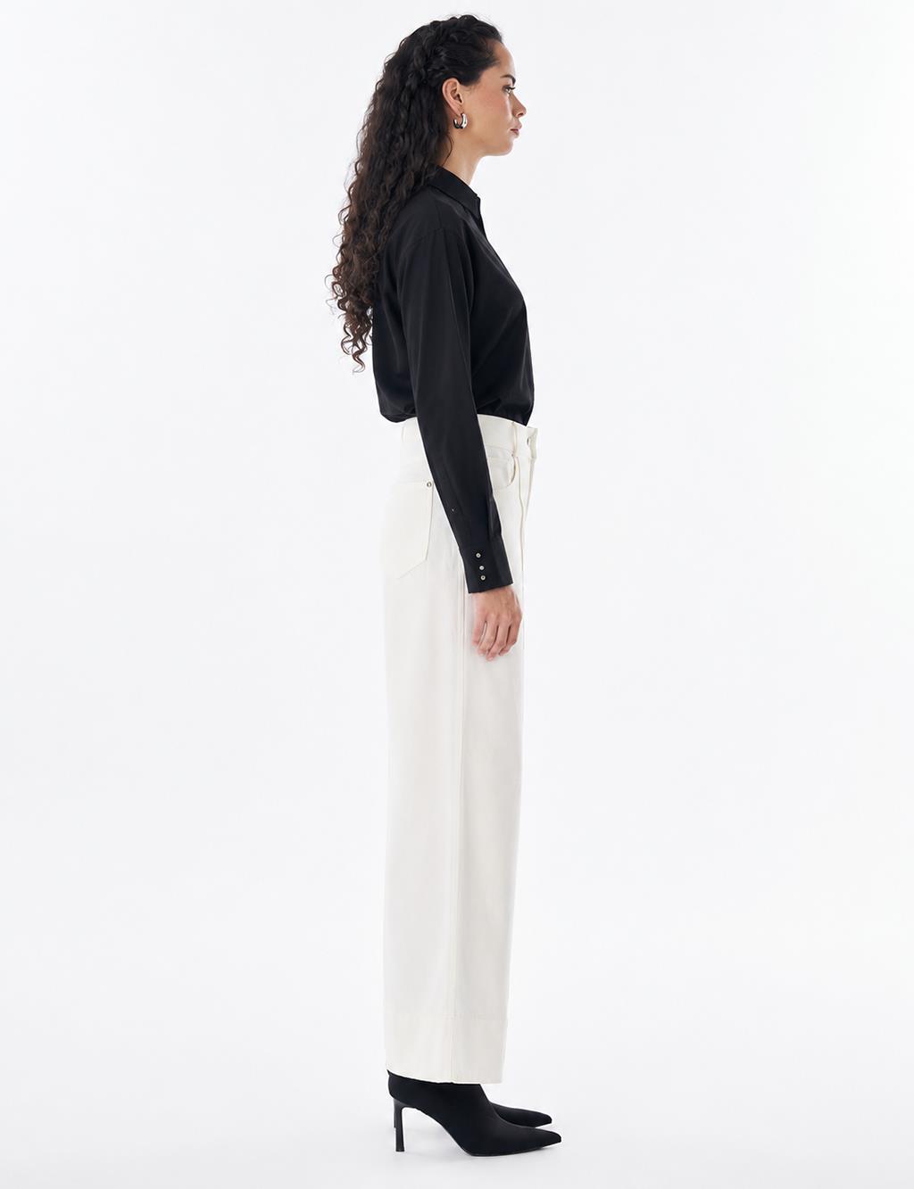 Topstitched Lyocell Trousers – Ecru