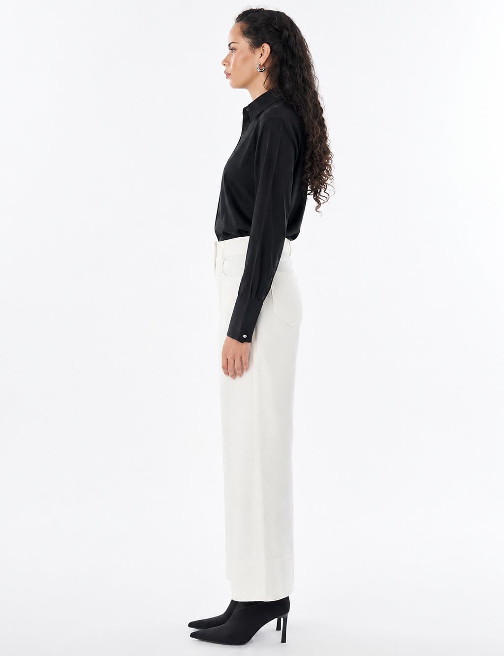 Topstitched Lyocell Trousers – Ecru