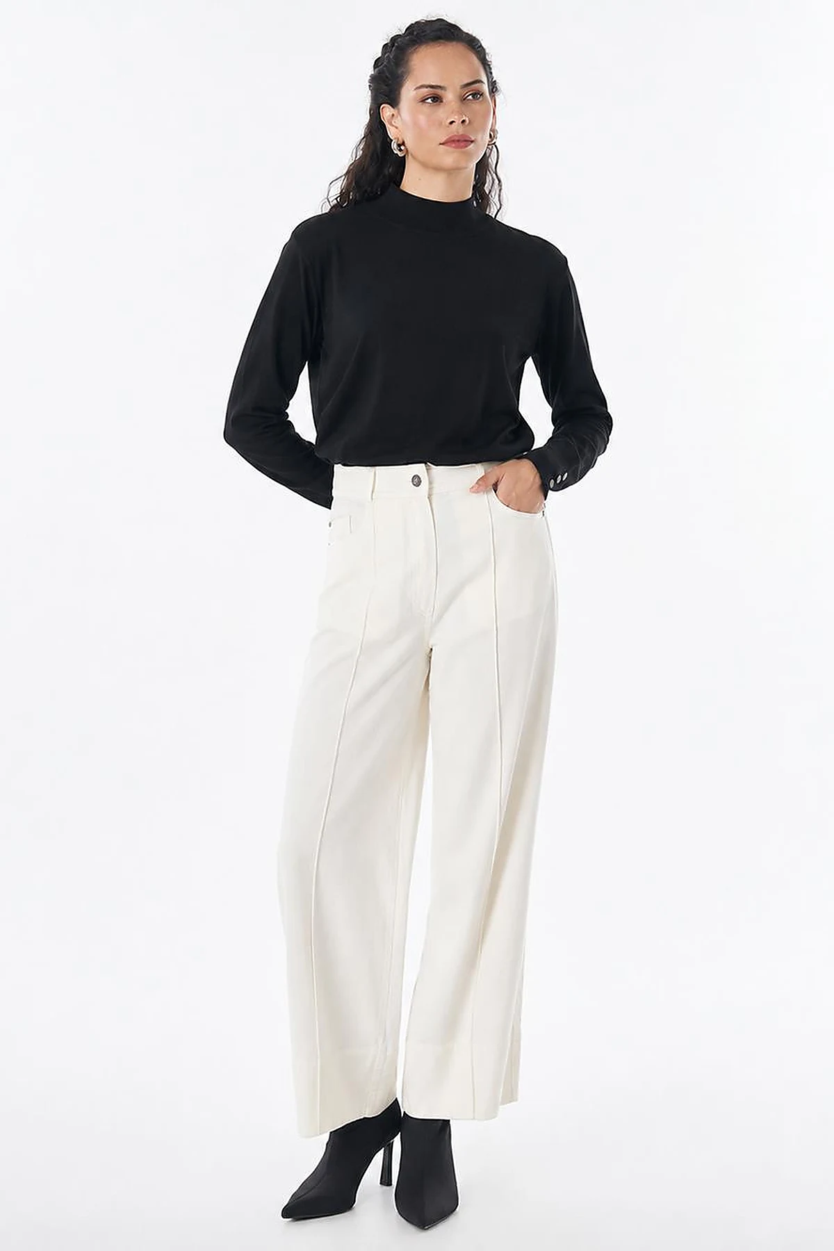 Topstitched Lyocell Trousers – Ecru