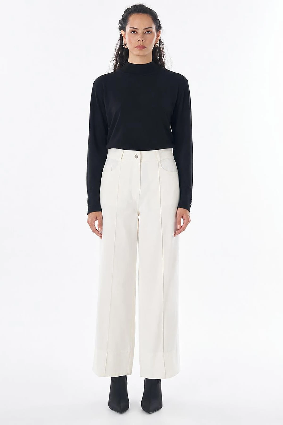 Topstitched Lyocell Trousers – Ecru
