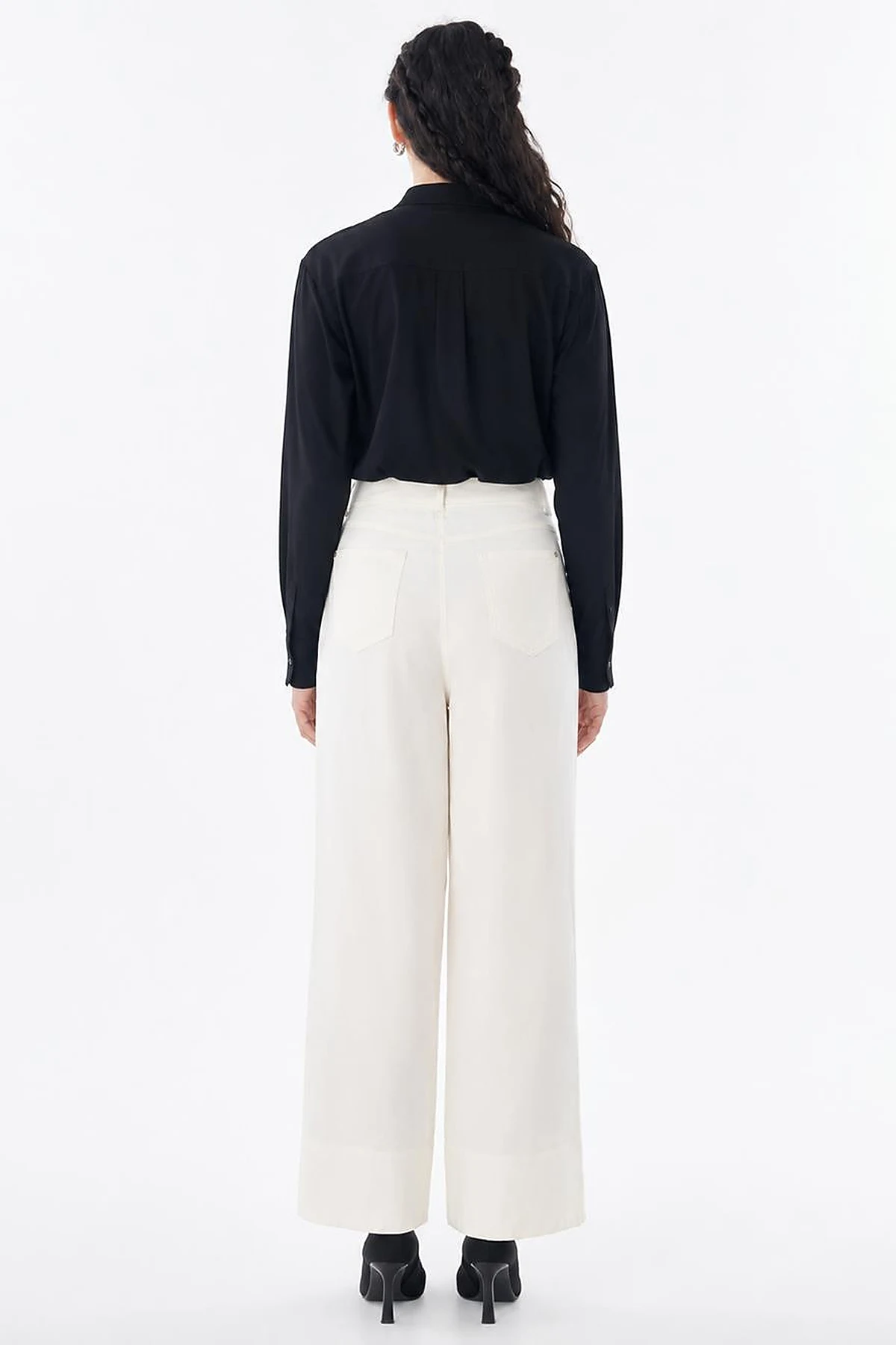 Topstitched Lyocell Trousers – Ecru