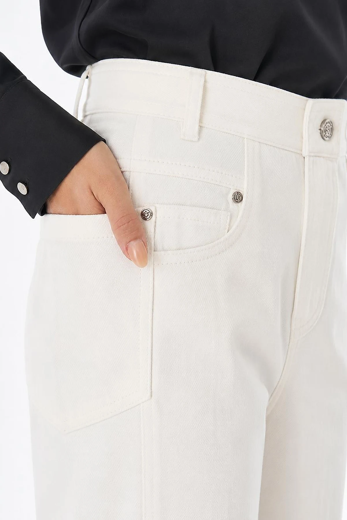 Topstitched Lyocell Trousers – Ecru