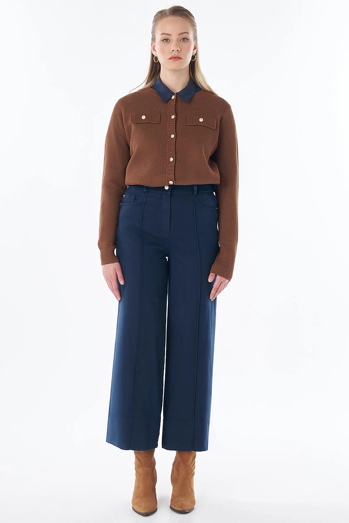 Topstitched Lyocell Trousers – Dark Navy