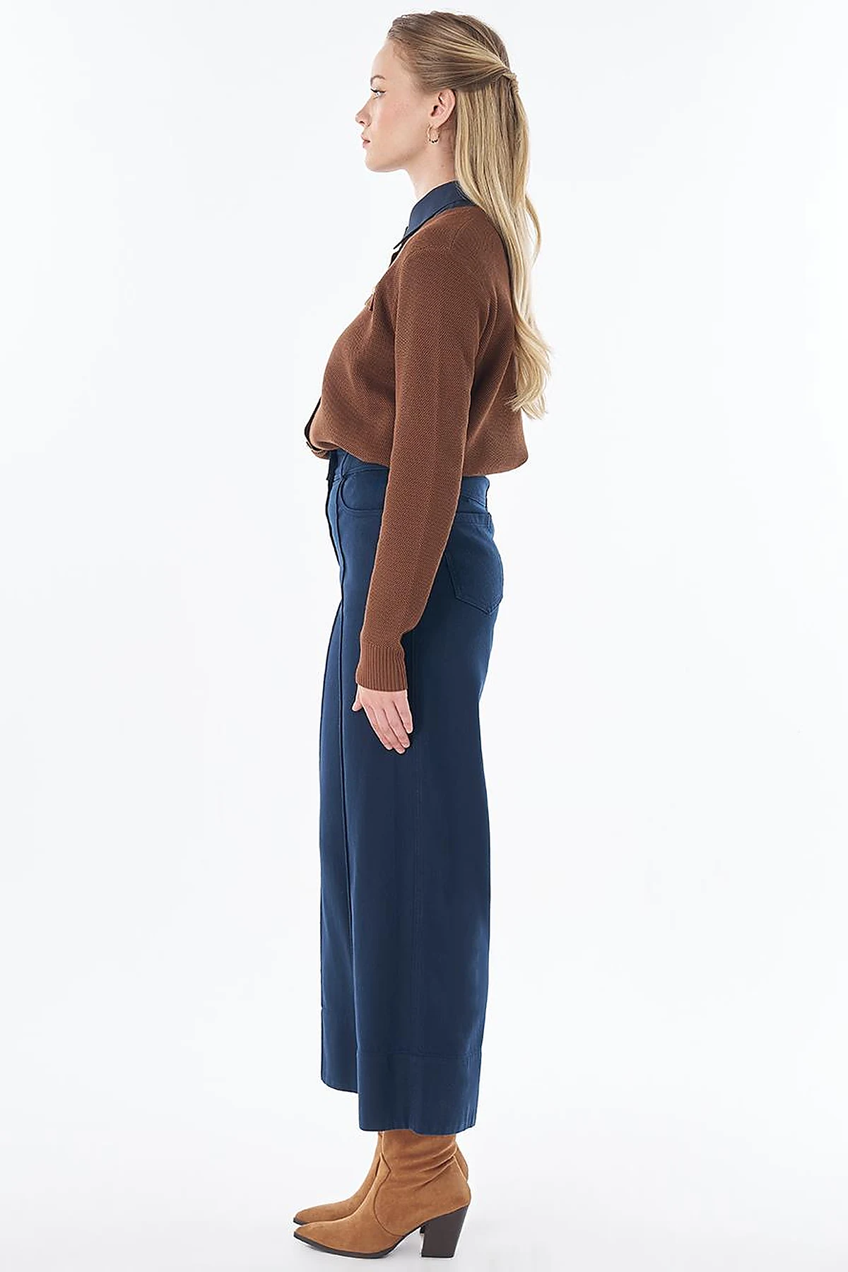 Topstitched Lyocell Trousers – Dark Navy