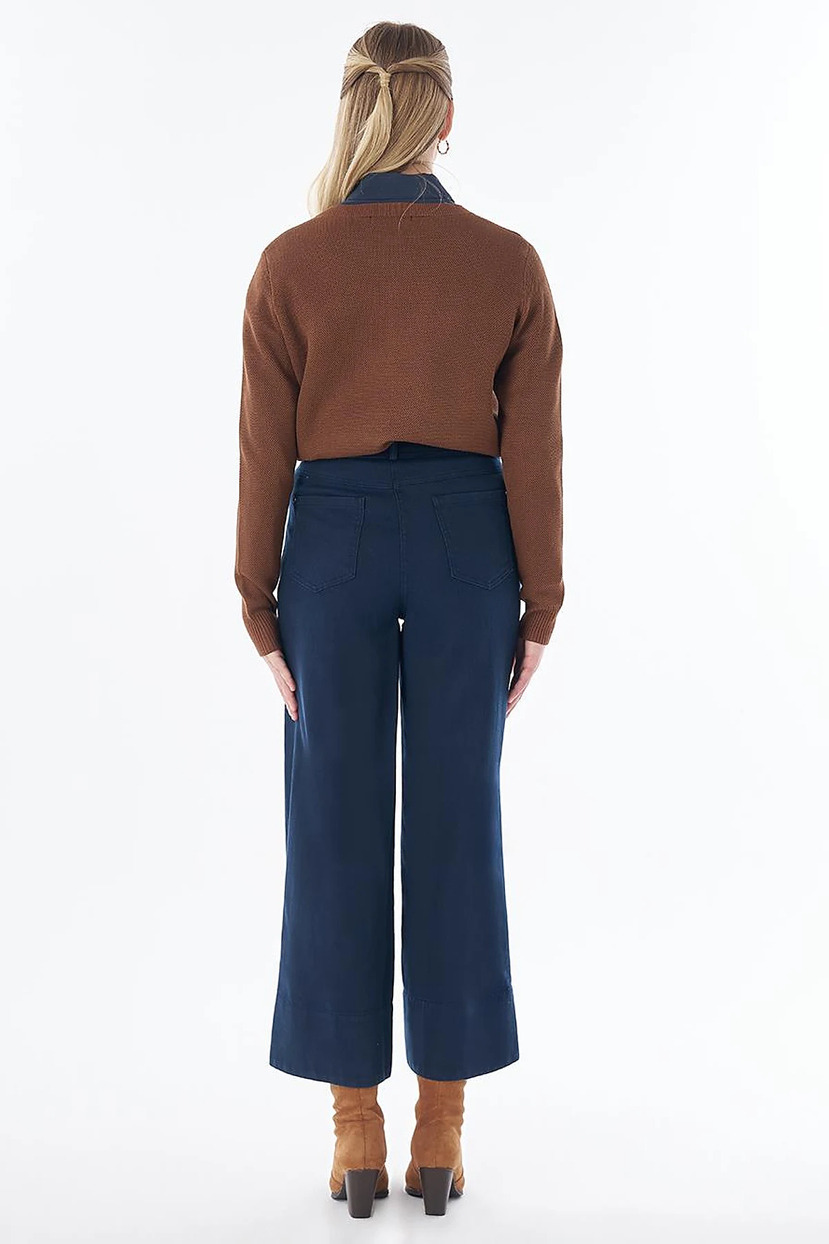 Topstitched Lyocell Trousers – Dark Navy