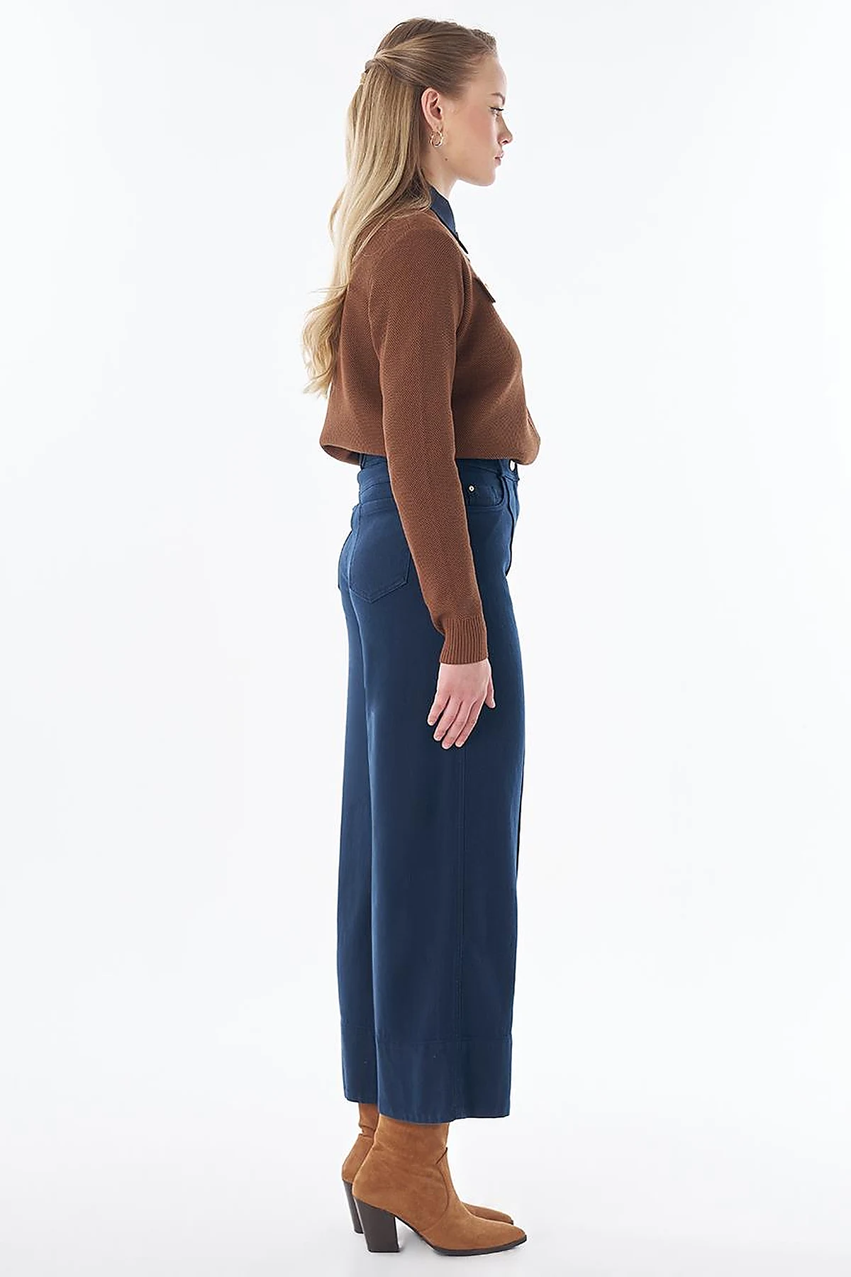 Topstitched Lyocell Trousers – Dark Navy