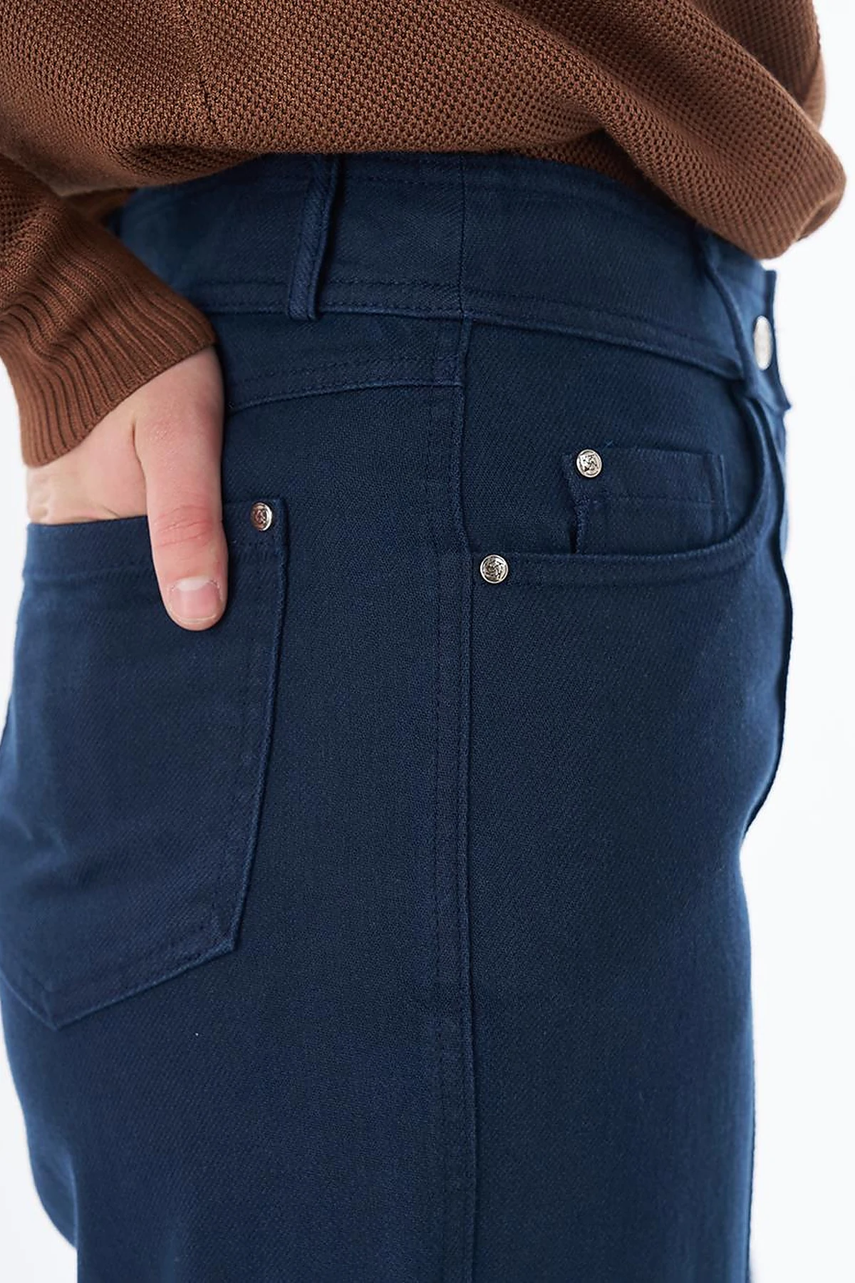 Topstitched Lyocell Trousers – Dark Navy