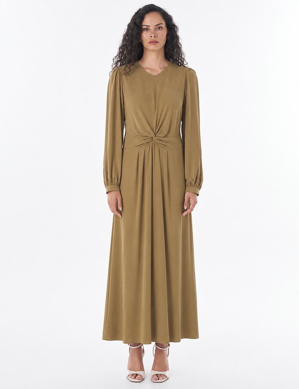 Knot Detail Modal Dress – Dark Olive