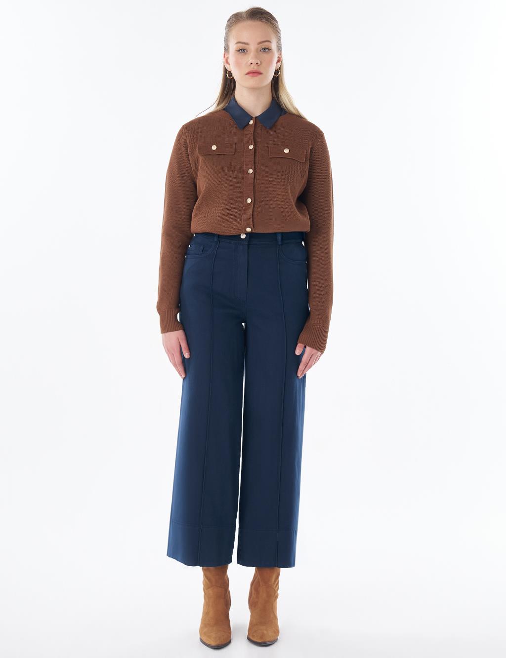 Topstitched Lyocell Trousers – Dark Navy