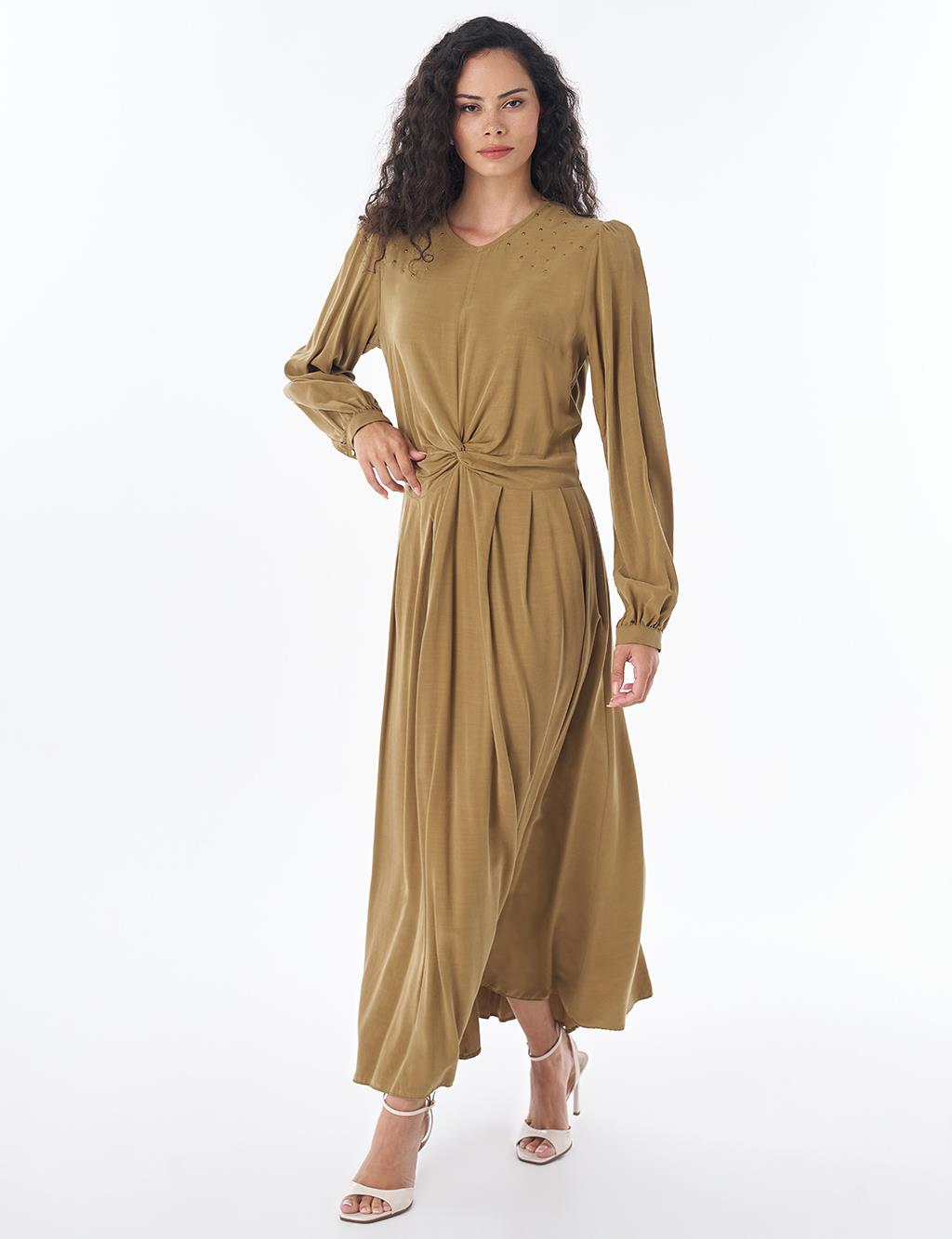 Knot Detail Modal Dress – Dark Olive