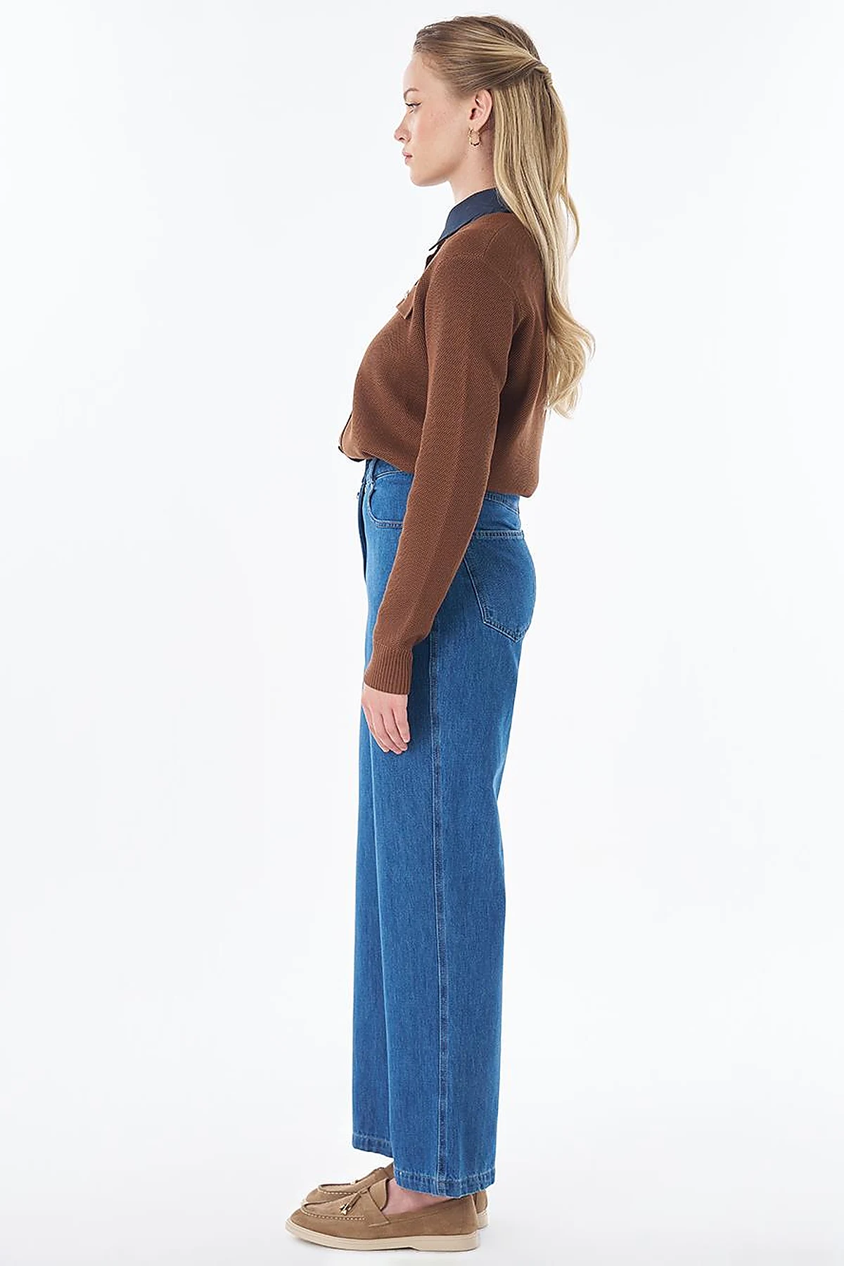Washed Embroidered Trousers Blue