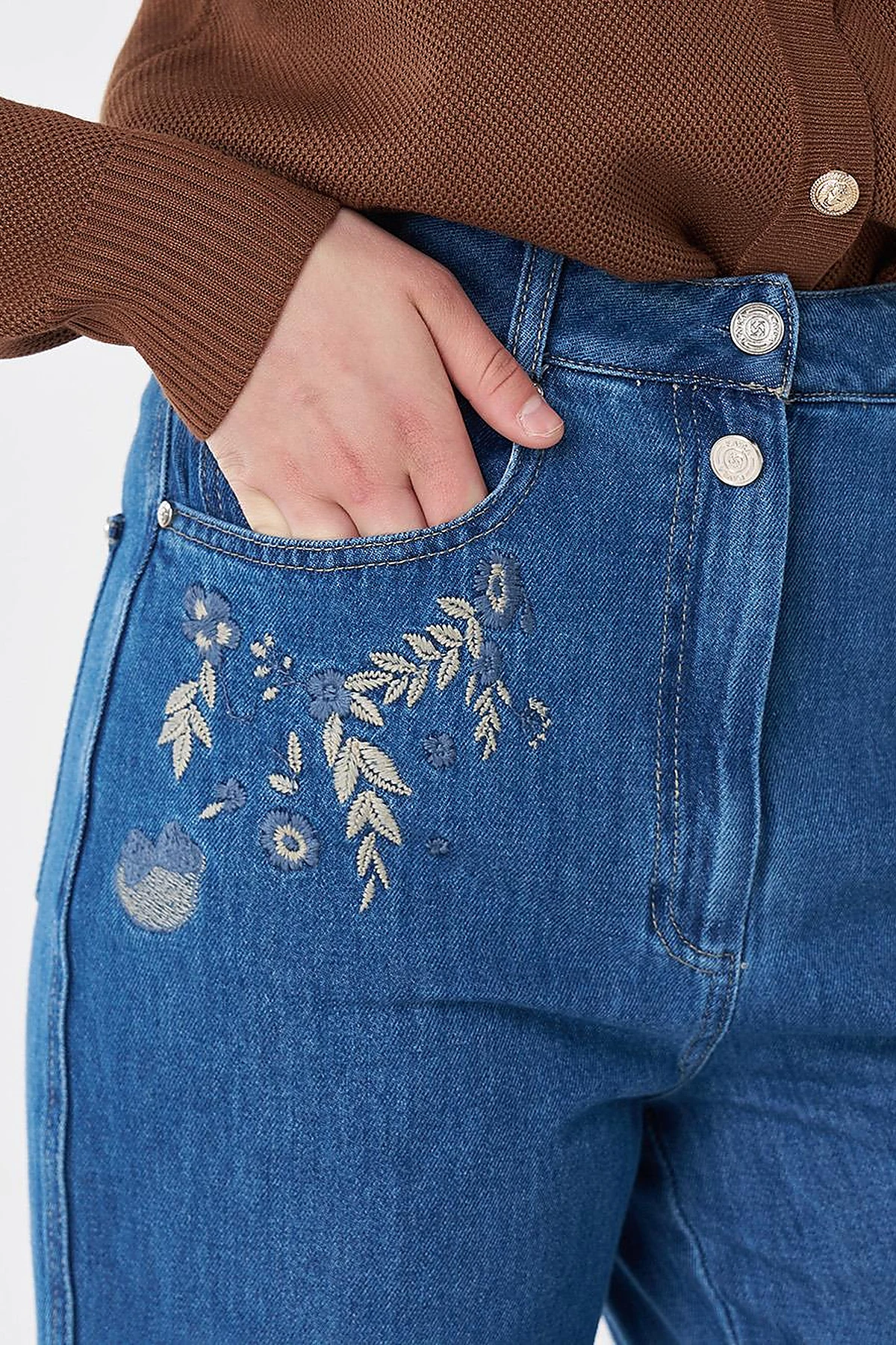 Washed Embroidered Trousers Blue