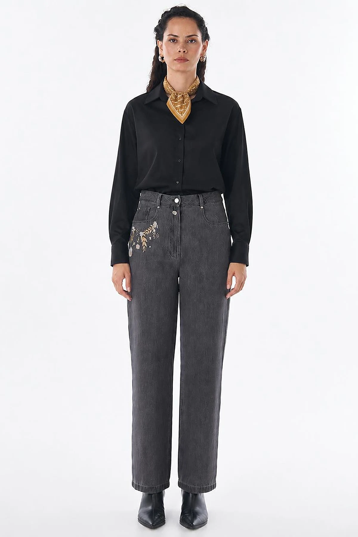 Washed Embroidered Trousers Black
