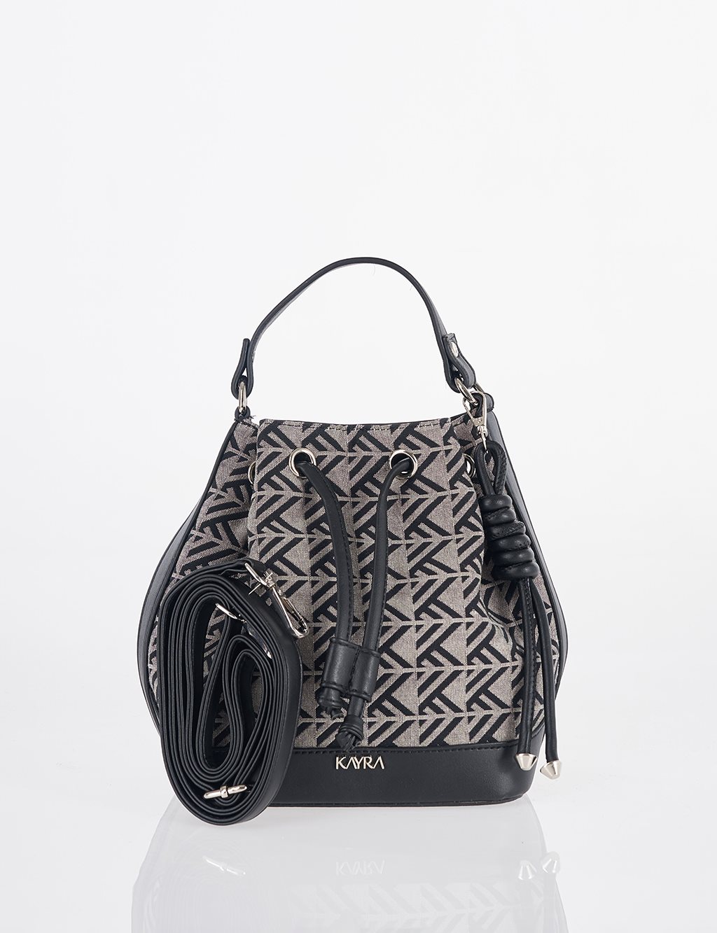 Monogram Patterned Bucket Bag – Black
