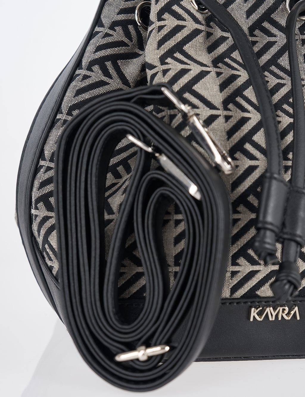 Monogram Patterned Bucket Bag – Black